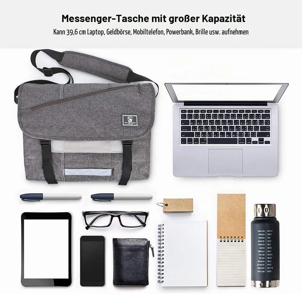 OIWAS Umhängetaschen Herren Groß, Messenger Bag für 14 15.6 Zoll Laptop Männer Kuriertasche Damen Arbeitstasche Laptoptasche Aktentasche Business Büro Uni Reise Alltag
