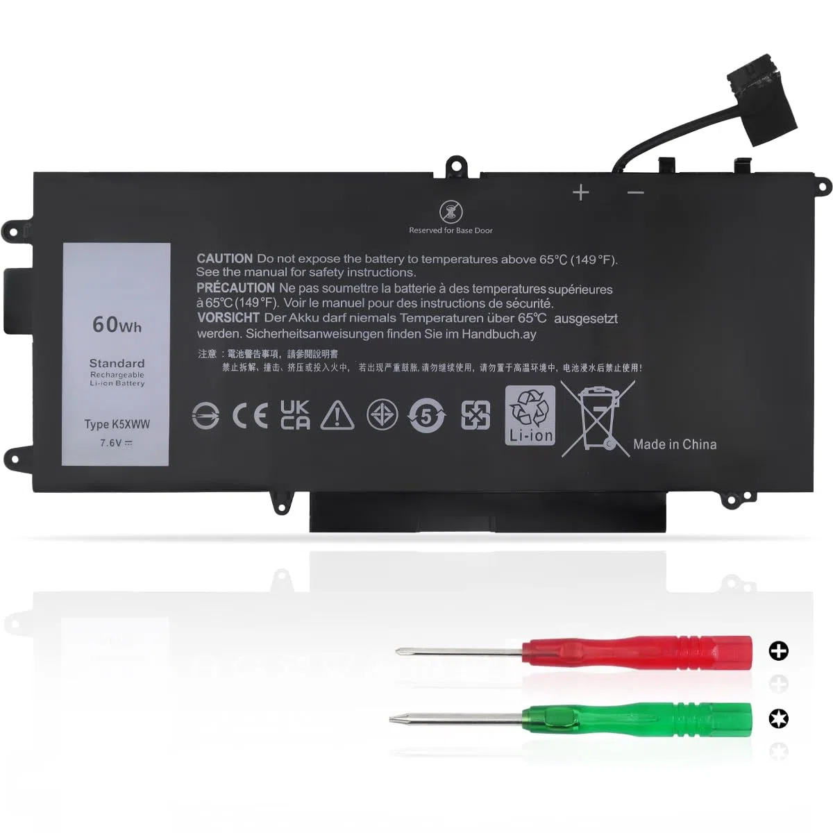 60Wh K5XWW 71TG4 Laptop Akku Kompatibel mit Dell Latitude 7390 2-in-1, Latitude 5289 2-in-1, Latitude 7389 2-in-1, Latitude L3180 Series P29S001 P29S002 725KY N18GG 6CYH6 7.6V