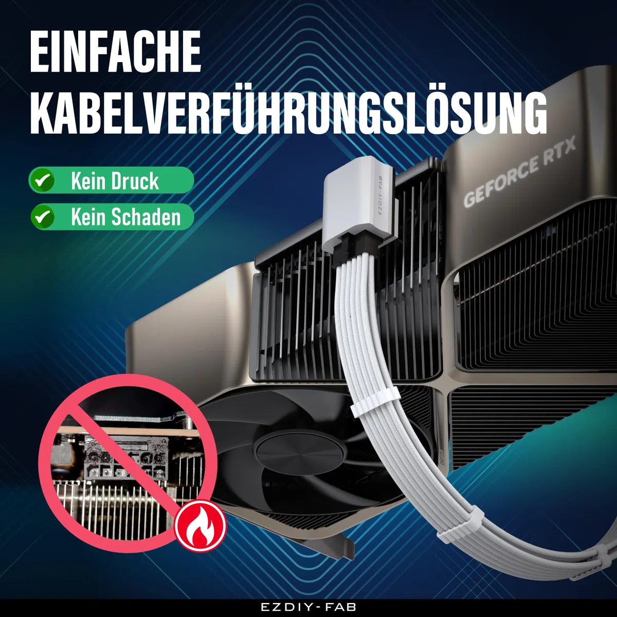 EZDIY-FAB 12VHPWR 12+4 Pin Winkelstecker Netzteil für Grafikkarte der RTX40'-Serie,Unterstützt 600W Ausgang, Kompatibel mit RTX4090,4080,4070ti -90 Grad RVS Typ-Weiß-1Pack