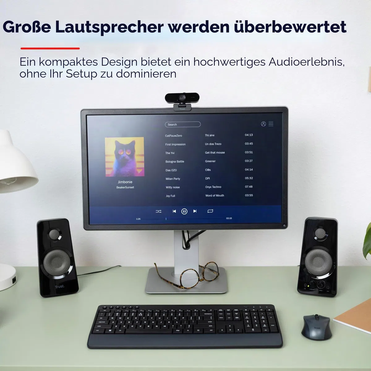 Trust Tytan 2.0 Lautsprecherset, 36 W (18 W RMS), Computer Boxen, Lautstärke- und Bassregler, Kopfhöreranschluss, USB-Betrieb PC Lautsprecher für Laptop, Smartphone, Tablet - Schwarz
