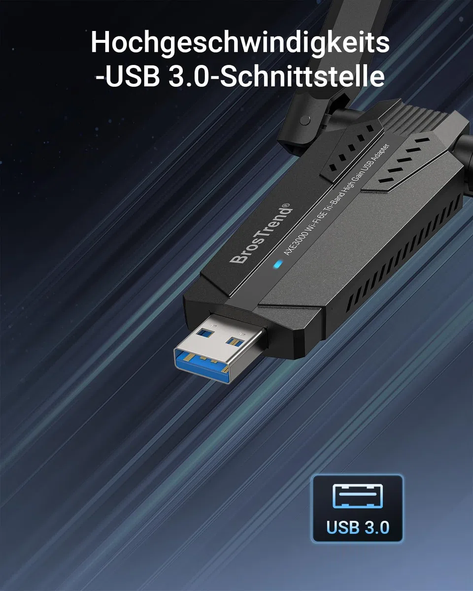 BrosTrend WiFi 6E AXE3000 WLAN Stick Linux Plug & Play für Ubuntu, Fedora, Kali, Mint, Raspberry Pi OS, Manjaro, etc. Tri-Band High Gain USB WLAN Adapter für PC, kompatibel mit Kernel 5.18 und Neuer