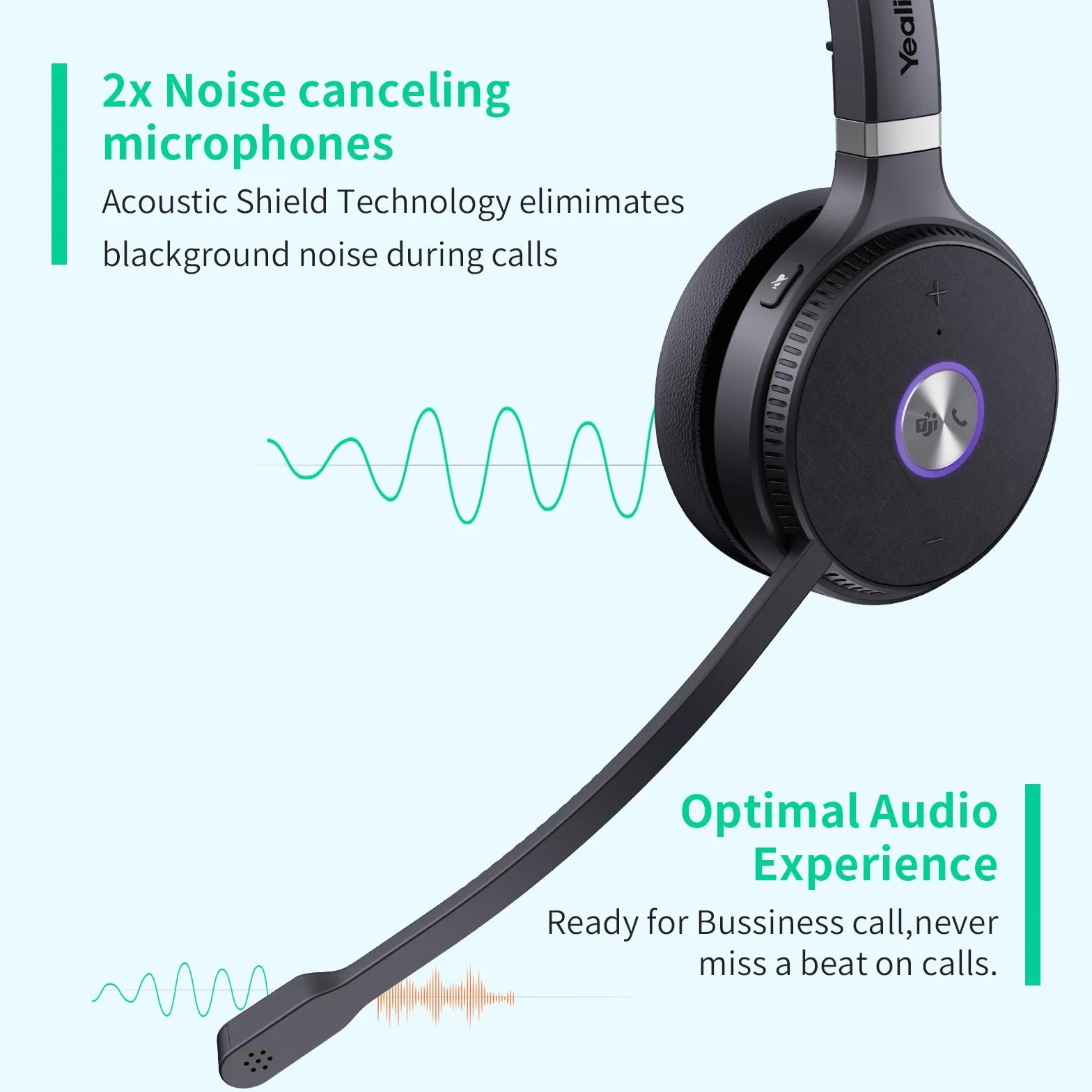 Yealink WH62 Mono DECT Headset kabellos mit Mikrofon (Einseitig), 160m Reichweite, 13 Std. Sprechzeit, Teams Zertifiziert Business Headset mit Mikrofon für Office Telefon & PC, Kompatibel mit Zoom
