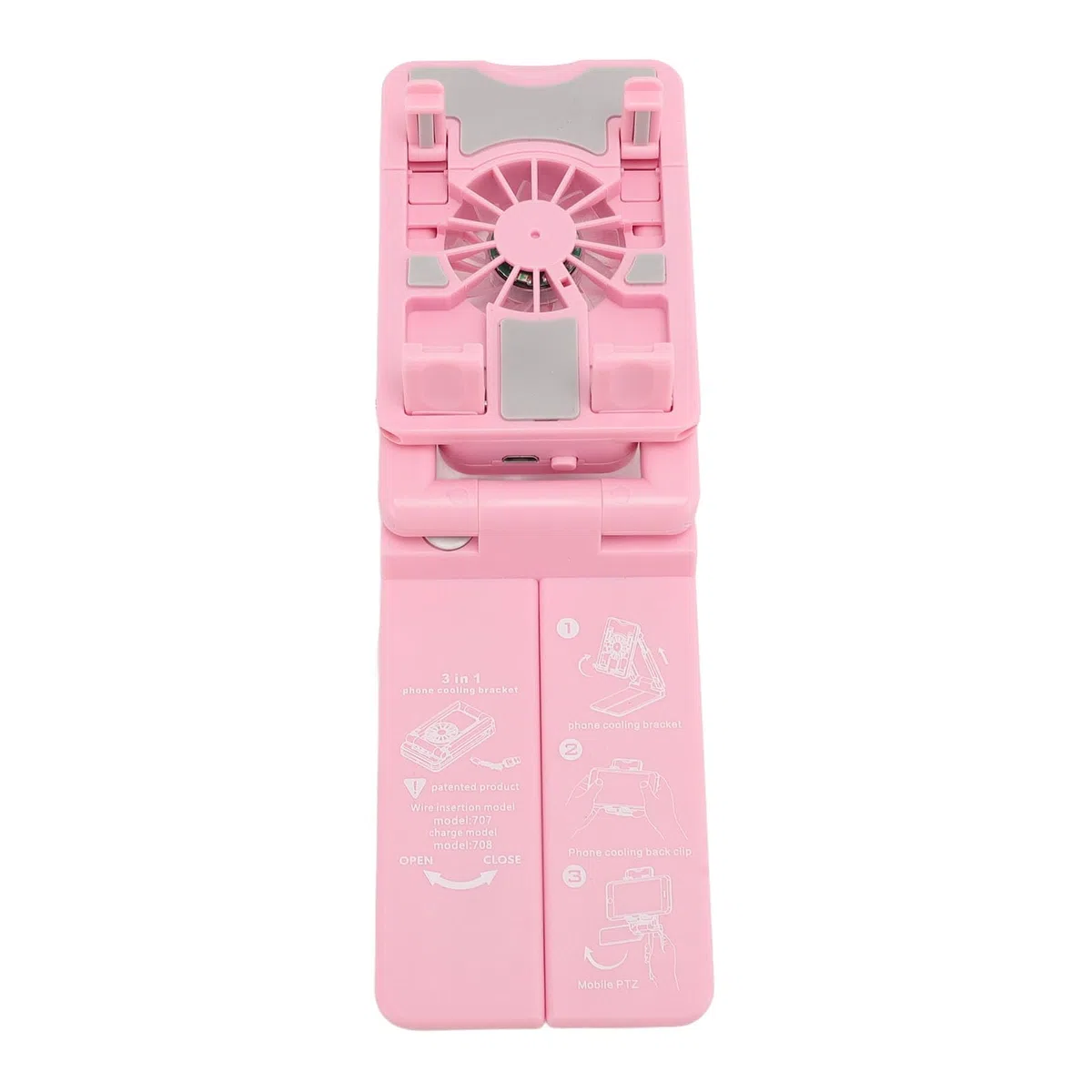 Handy-Kühler, Handy-Kühlerständer mit Verstellbarer Höhe und RGB-Lichtern – Schneller Lüfter für Live-Streaming und Gaming – Kompatibel mit Geräten von 62 Mm Bis 80 Mm (Rosa)