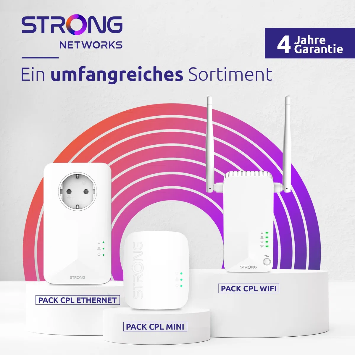 STRONG - Powerline 1000 Triple EU Set - 3 Powerline-Adapter - 1000 Mbps, Fast-Internetzugang - integrierte Steckdose - 300 m Reichweite - Für alle Router - LAN-Anschluss -Easy-Installation - weiß