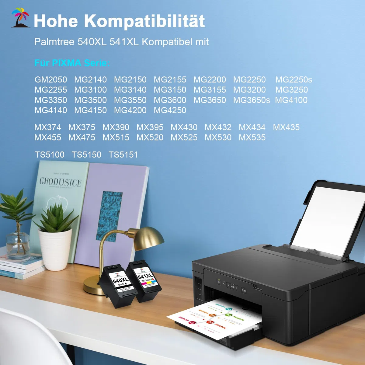 Palmtree 540XL 541XL Kompatibel für Canon Druckerpatronen 540 541 XL für Canon TS5150 Druckerpatronen für PIXMA MG3650s MG3650 MG3600 MG3350 TS5100 TS5151 MX535 MX475 PG540XL CL541XL Schwarz Farbe
