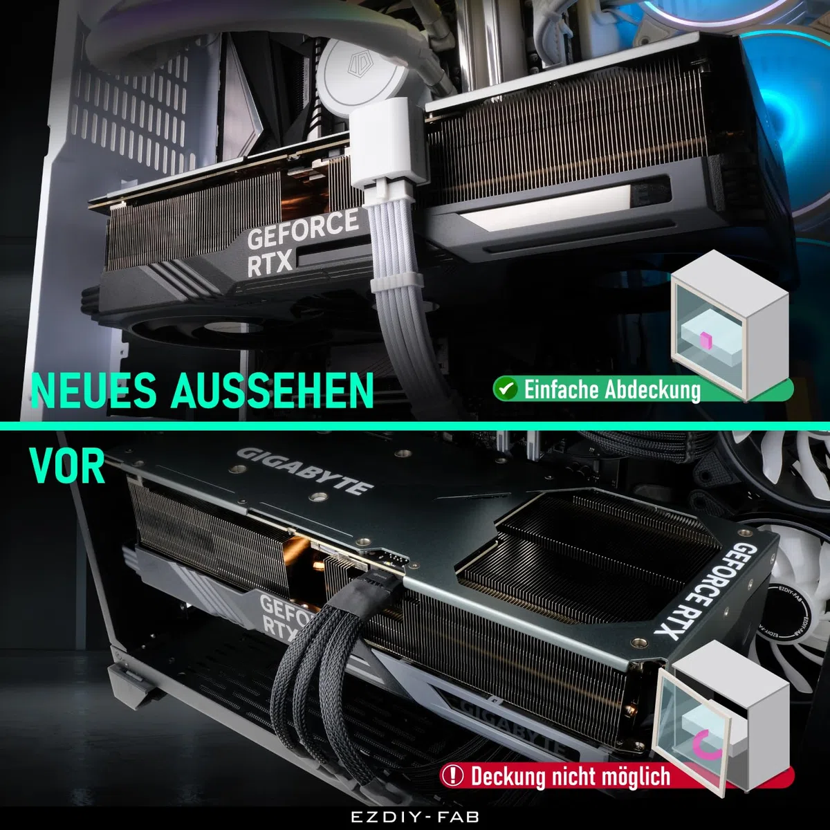 EZDIY-FAB 12VHPWR 12+4 Pin Winkelstecker Netzteil für Grafikkarte der RTX40'-Serie,Unterstützt 600W Ausgang, Kompatibel mit RTX4090,4080,4070ti -90 Grad RVS Typ-Weiß-1Pack