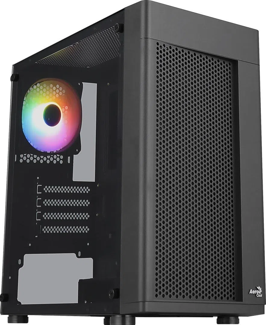Aerocool HEXFORMBKV2, Micro ATX PC Gehäuse, 3 Lüfter FRGB, Frontgitter, Schwarz