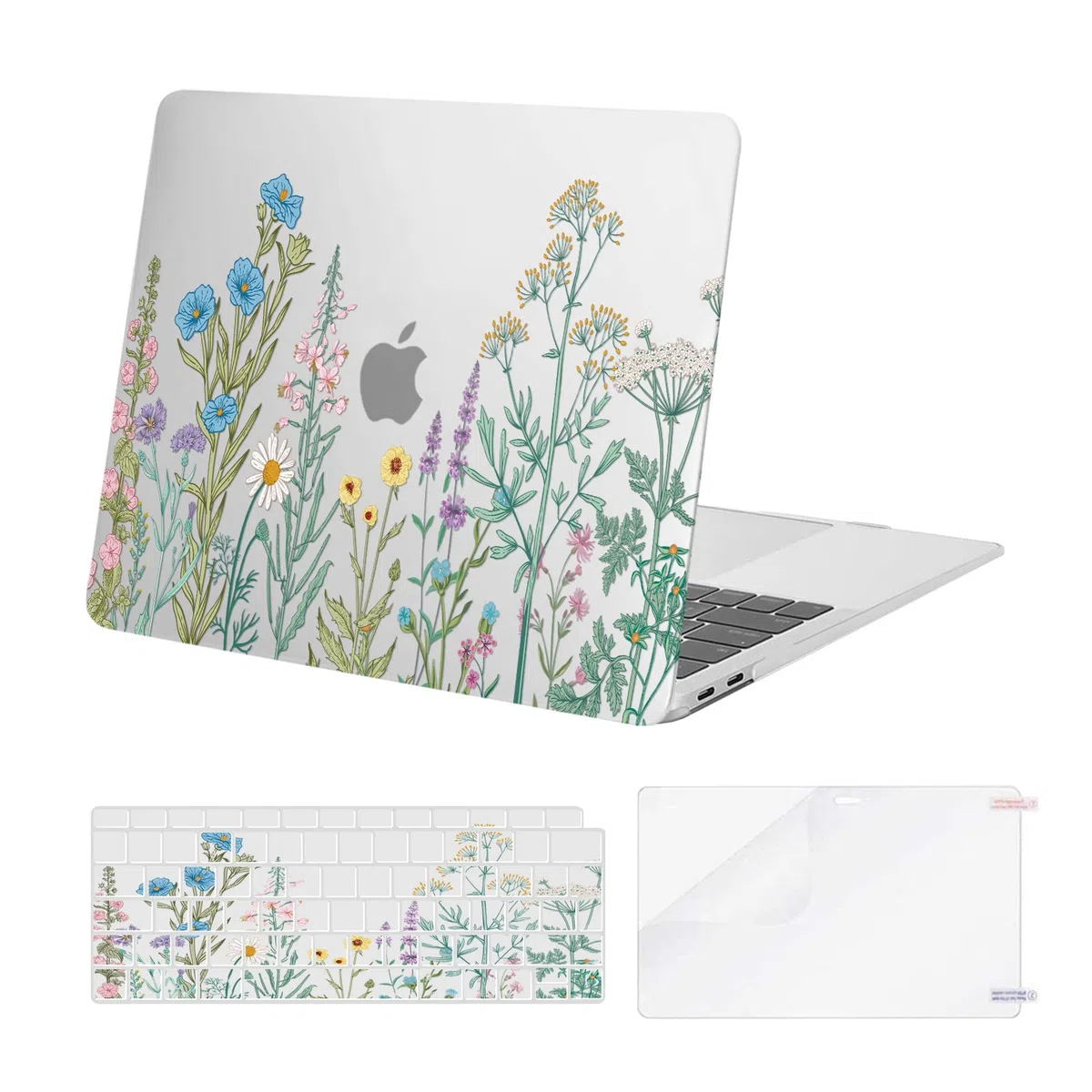 MOSISO Hülle Case Kompatibel mit MacBook Air 13 Zoll 2021 2020 2019 2018 A2337 M1 A2179 A1932 Retina Display, Plastik Lebendige Blume Hartschale&Tastaturschutz&Displayschutzfolie,Transparent