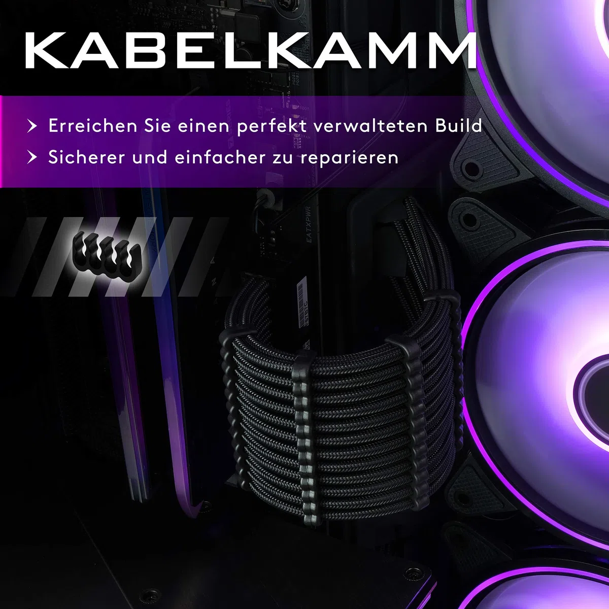 EZDIY-FAB PSU Kabelverlängerung Ummantelt Custom Mod GPU PC Netzteil Weiches Nylongeflecht mit Kamm Kit 24PIN/3x 8PIN bis 6+2Pin/ 2X 8PIN bis 4+4PIN-300MM/11.8in-Schwarz