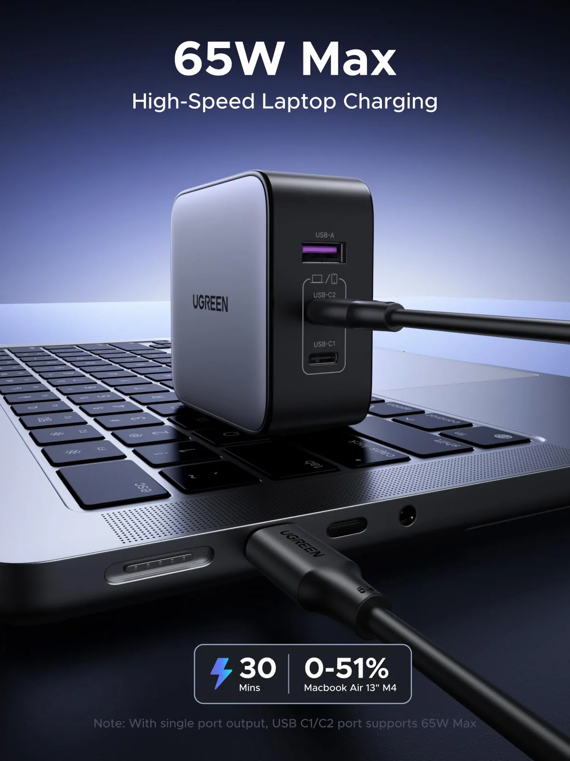 UGREEN Nexode 65W USB C Ladegerät GaN Netzteil 3-Port Travel Charger mit EU/US/UK Stecker Reiseladegerät Weltweit kompatibel mit MacBook, iPhone 17 Pro Max, 16, S25 Ultra, S24+, S23 usw