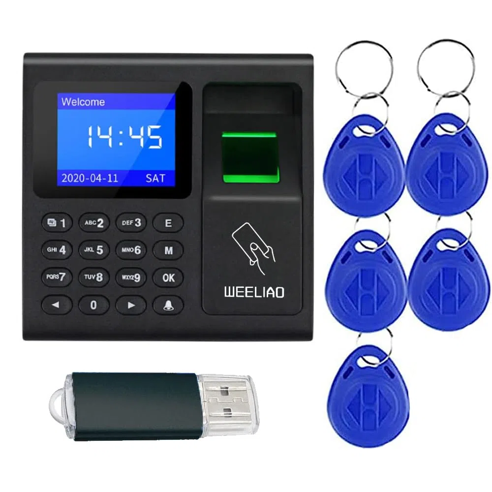 WEELIAO Zeiterfassungsgerät Fingerabdruck-Passwort Stechuhr für Mitarbeiter mit Fingerscan, RFID und PIN-Eingabe in einem (F30 9 cm B x 9 cm H)