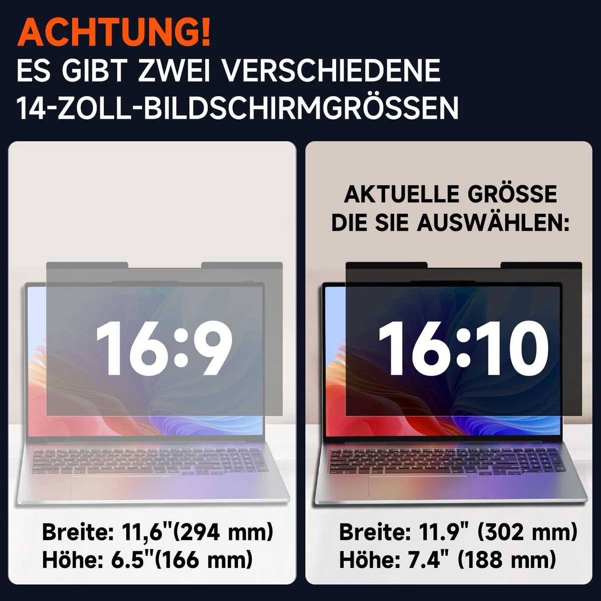 Magnetischer Laptop Blickschutzfolie 14 Zoll Seitenverhältnis 16:10, Anti Spy Blaulicht Blendfrei Sichtschutzfolie für Lenovo HP Dell Acer Asus, Abnehmbarer 14" Displayfilter