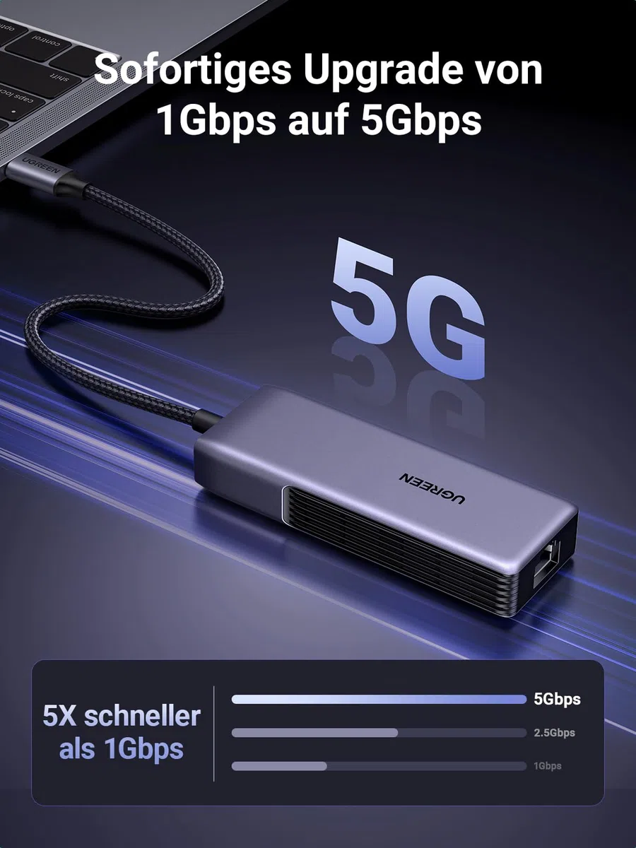 UGREEN 5Gbps USB C LAN Adapter Ethernet Adapter 5000Mbps RJ45 Netzwerkadapter kompatibel mit NAS, MacBook Pro M4, Mac mini M4, XPS usw.