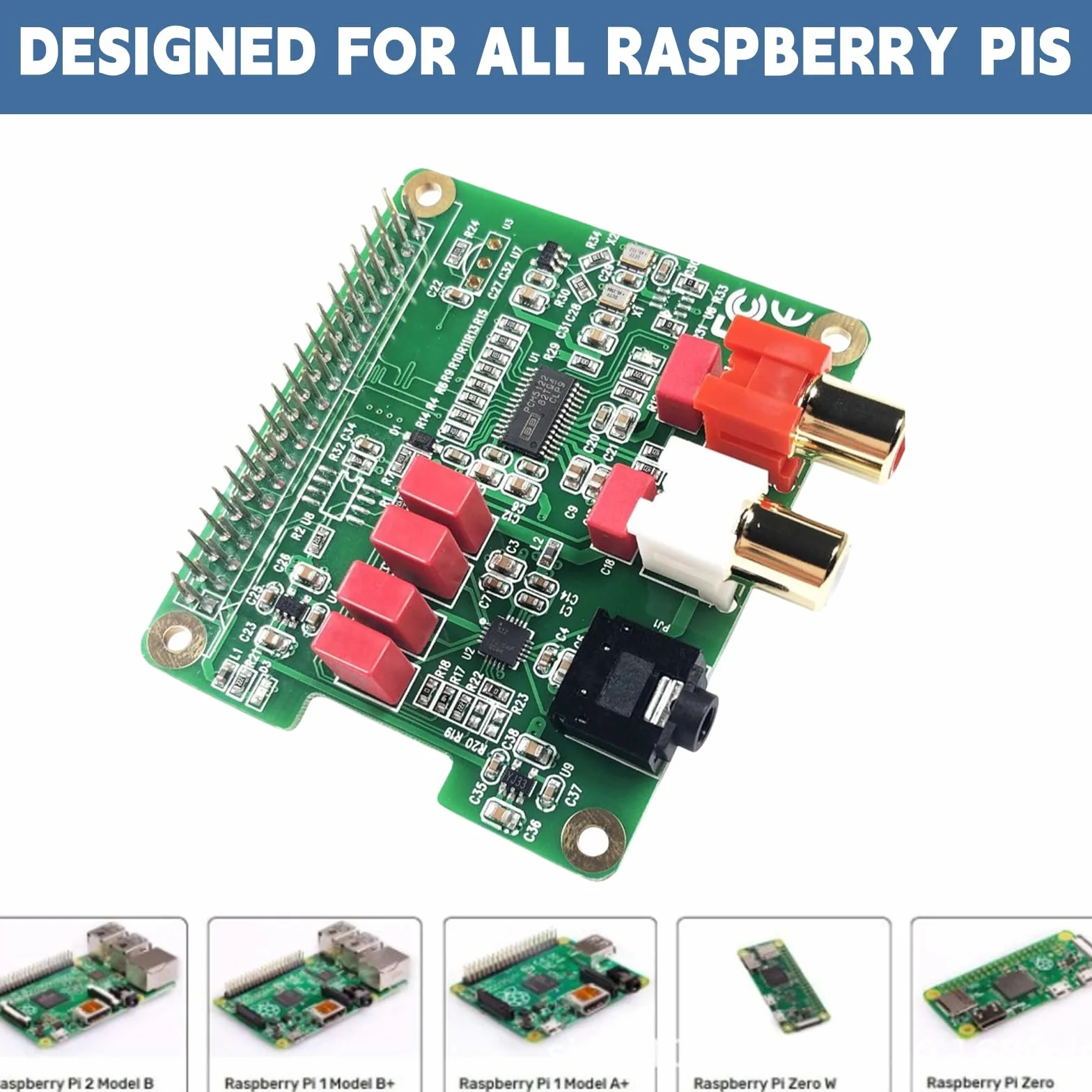 HiFi DAC HAT für Raspberry Pi 5/4/3B+/Zero, PCM5122 Audio-Karte, 384kHz/32bit HiFi Sound Shield mit RCA & 3.5mm Ausgang, Duale Oszillatoren & DOP, 112dB SNR