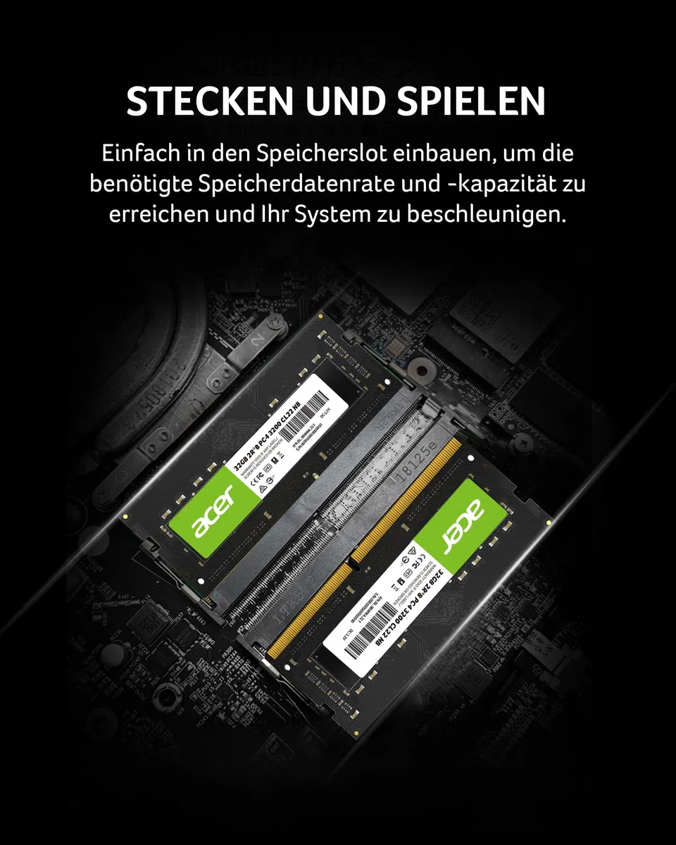 Acer SD100 32GB DDR4 SODIMM 3200MHz CL22-260-Pin Computer RAM - Low Voltage Speichermodul - PC Arbeitsspeicher für Laptop & Notebook Upgrade (Single)