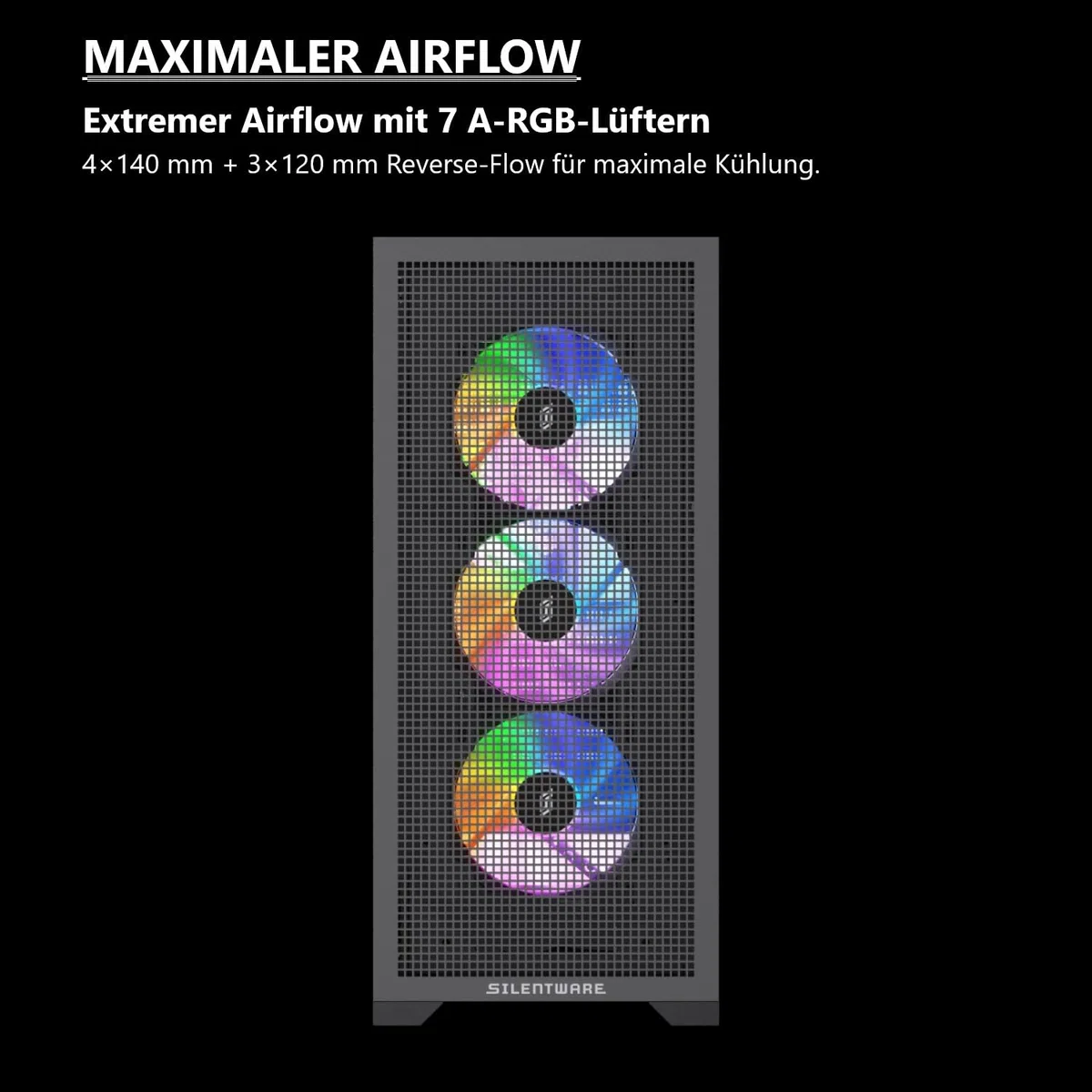 Core 100 A-RGB Black Midi Tower PC-Gehäuse, Gehärtetes Glas-Seitenfenster, 4X 120mm PWM RGB Lüfter, Mesh-Front, Maximaler Airflow, ATX/mATX/ITX, 360 mm Radiatoren, USB 3.0