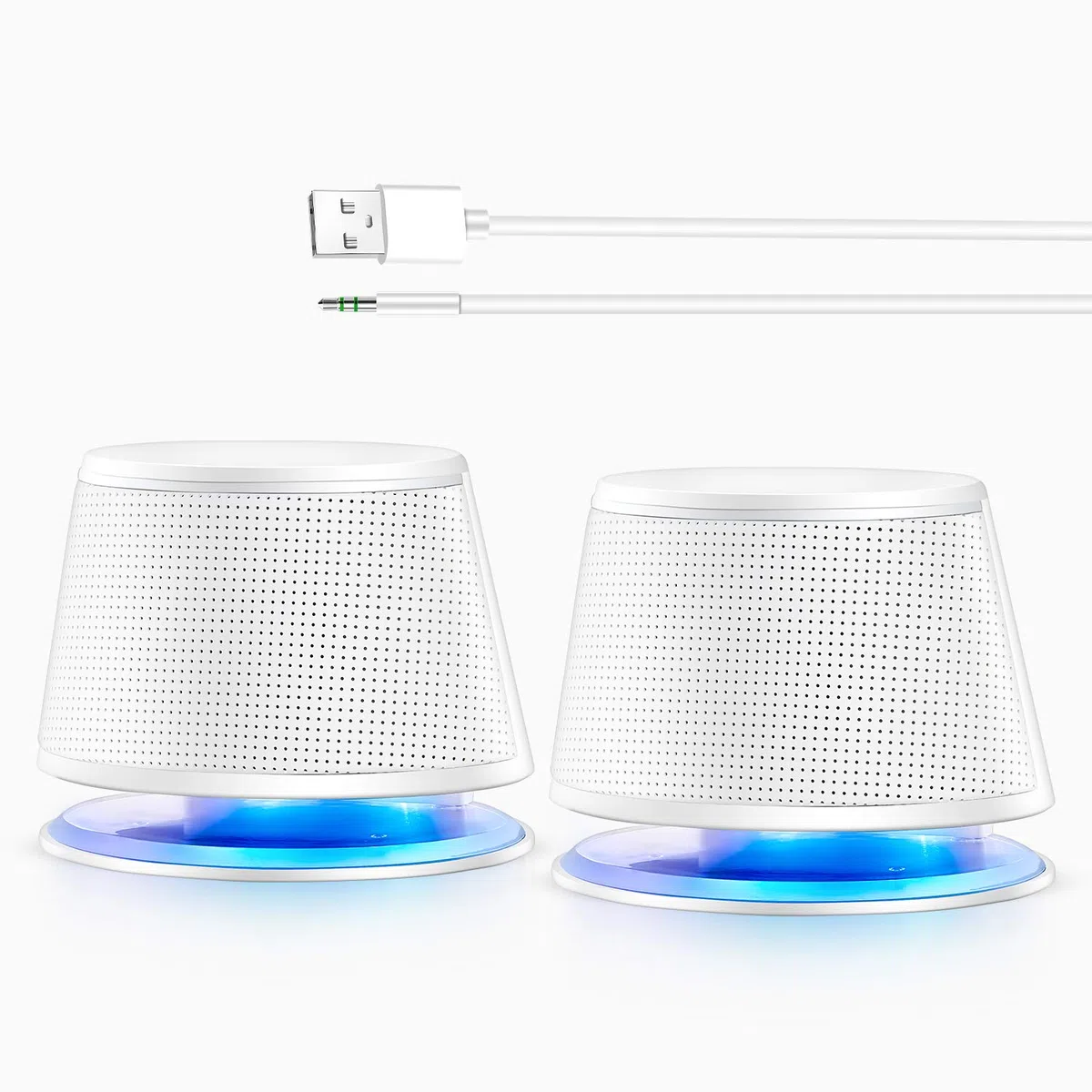 Sanyun SW102 PC-Lautsprecher, 5Wx2, Tiefer Bass in kleinem Körper, Stereo 2.0 USB 3.5mm Aux Multimedia-Lautsprecher, eingebaute Bass Vibrierende Membran, Computer Laptop Desktop Lautsprecher, Weiß