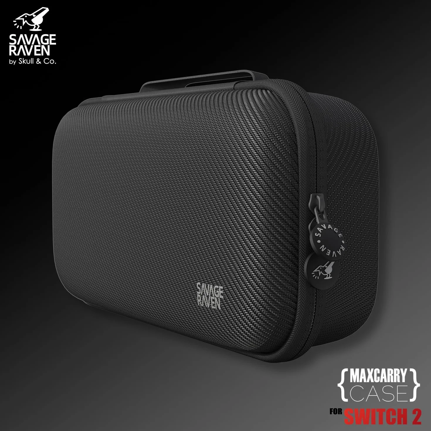 SAVAGE RAVEN by Skull & Co. Maxcarry Case for Nintendo Switch 2: Portable Hard Shell Protective Travel Carrying Case with Storage for NeoGrip and StandGrip, GripCase & Accessories (Black)