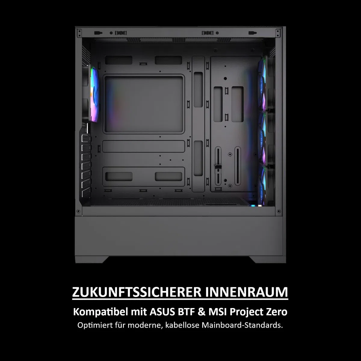 Core 100 A-RGB Black Midi Tower PC-Gehäuse, Gehärtetes Glas-Seitenfenster, 4X 120mm PWM RGB Lüfter, Mesh-Front, Maximaler Airflow, ATX/mATX/ITX, 360 mm Radiatoren, USB 3.0
