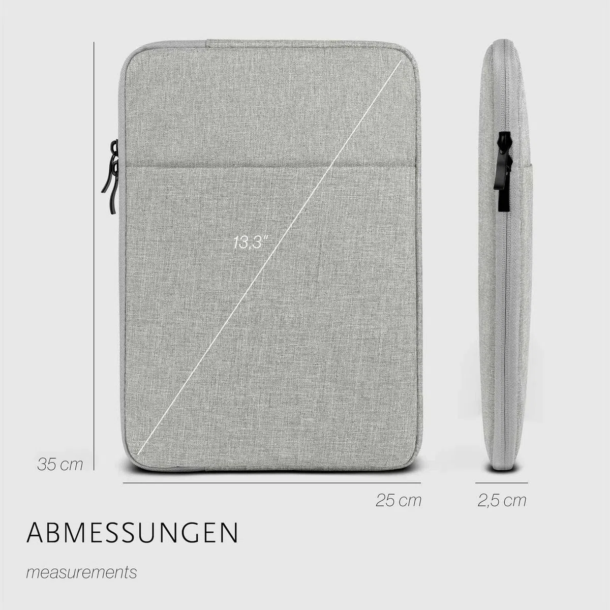 moex Dash Case für MacBook Air M4 (13 Zoll) Tasche mit Reißverschluss und Fach für Zubehör, Sleeve Laptop Hülle weich Gepolstert, Schutzhülle Minimalistisch Laptoptasche, Grau