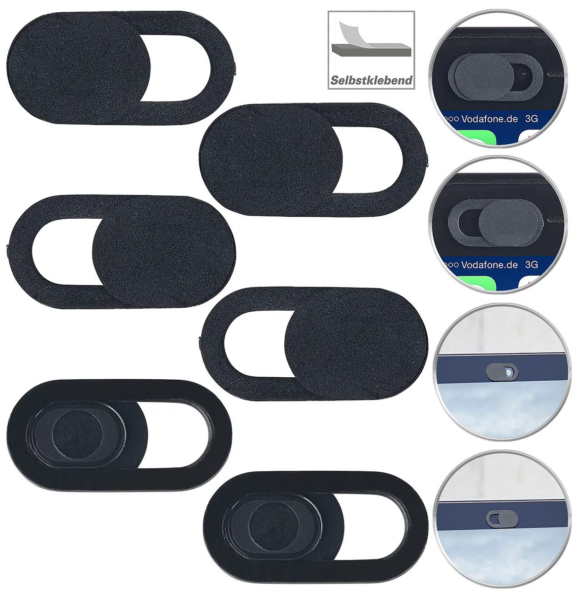 PEARL Webcam Schutz: 6er-Set Universal-Webcam-Abdeckungen mit Schiebe-Mechanismus (Kamera Schieber, Webcam Abdeckung Laptop, iPhone Smartphone)