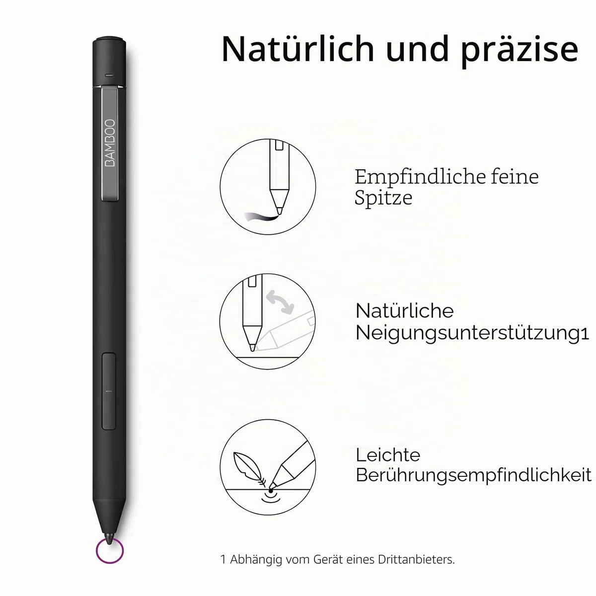 Bamboo Ink Plus-Active Stylus (wiederaufladbar, mit 4.096 Druckstufen & Neigungserkennung zum präzisen Zeichnen, Schreiben & Kommentieren auf stiftfähigen Windows 10-Geräten) schwarz