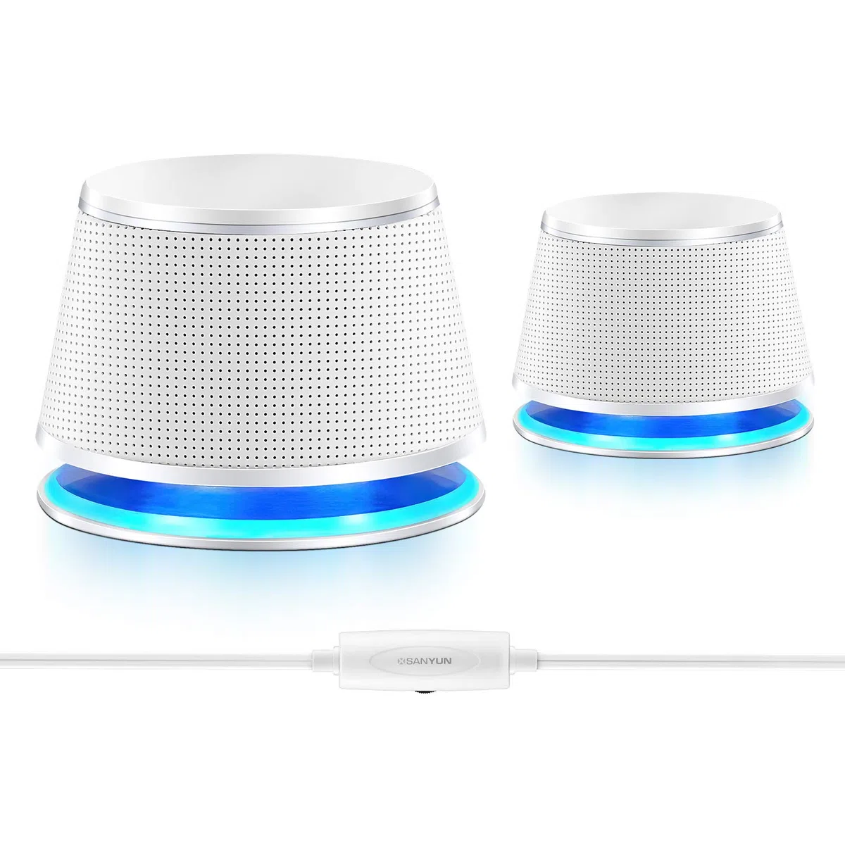 Sanyun SW102 PC-Lautsprecher, 5Wx2, Tiefer Bass in kleinem Körper, Stereo 2.0 USB 3.5mm Aux Multimedia-Lautsprecher, eingebaute Bass Vibrierende Membran, Computer Laptop Desktop Lautsprecher, Weiß