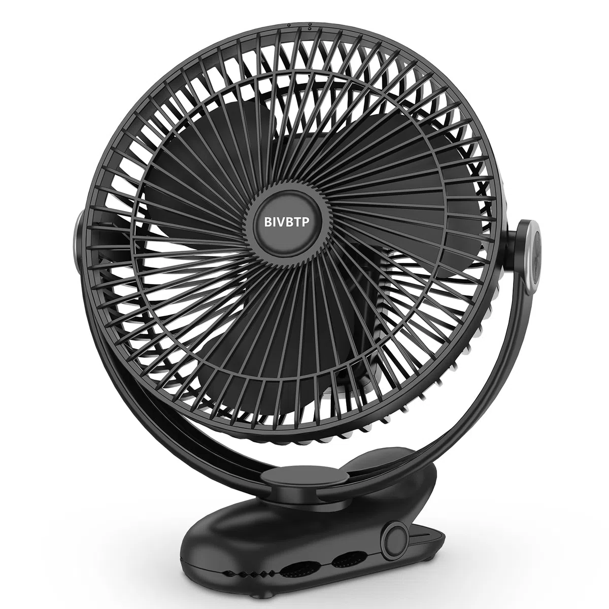 20cm Tragbarer Clip-On-Ventilator, 10000mAh Akku-Ventilator mit Clip für Kinderwagen, 720 Grad Drehung, 4 Geschwindigkeiten, USB-Tischventilator für Büro, Reisen im Freien, Camping(Schwarz)
