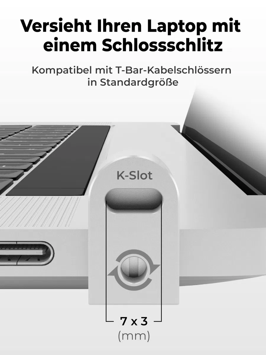 Laptop-Schlossadapter für Kensington-Schloss | Fügt jedem Laptop, einschließlich MacBook, einen Sicherheitsschlitz hinzu | Verwendung mit Standard-T-Bar-Kabelschlössern