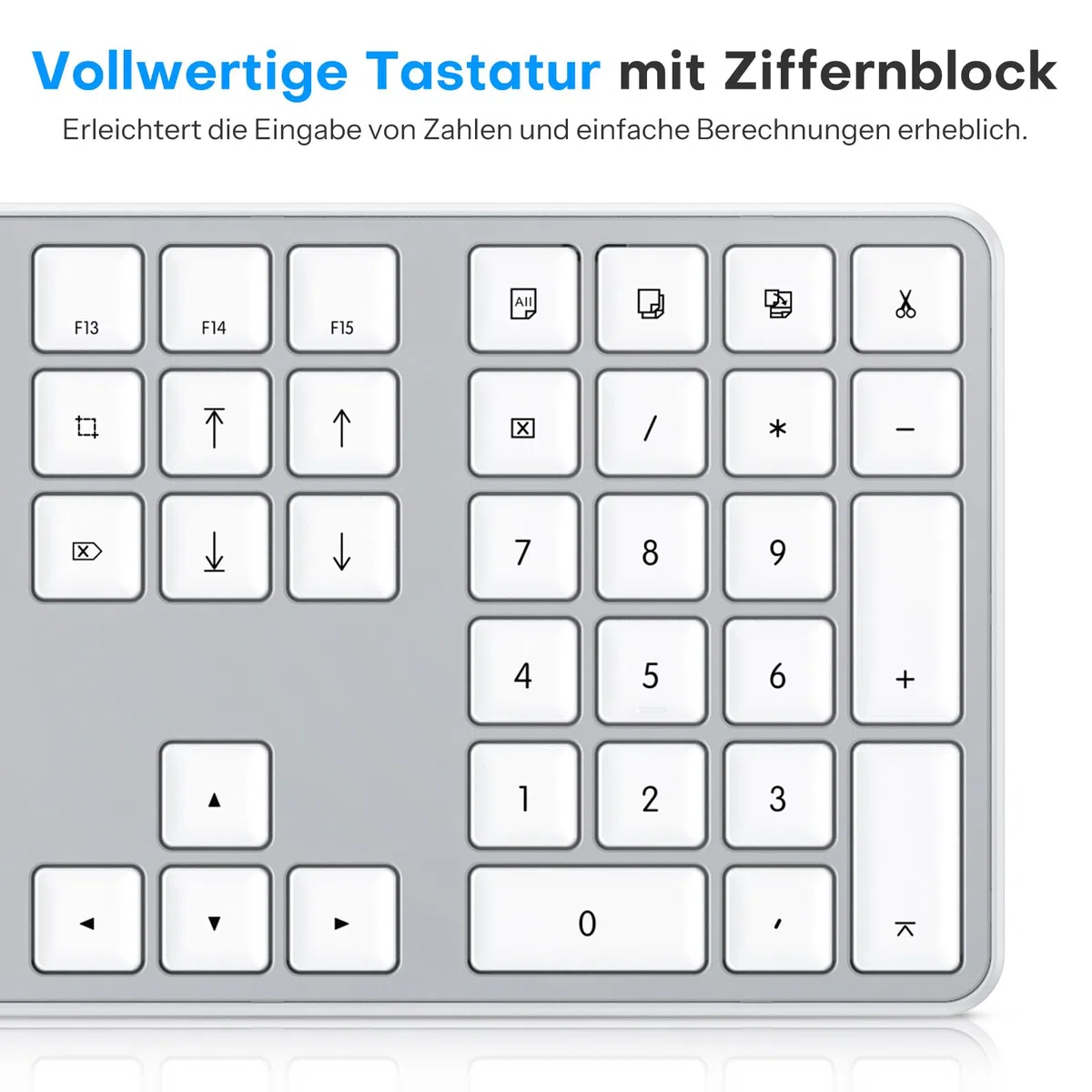 OMOTON Mac-Kabelgebundene-Tastatur mit Ziffernblock, Tastatur Kabel mit Dualem Anschluss (Type C/USB), Flüsterleise Tasten & Stabiler Verbindung, Deutsches Layout (QWERTZ)