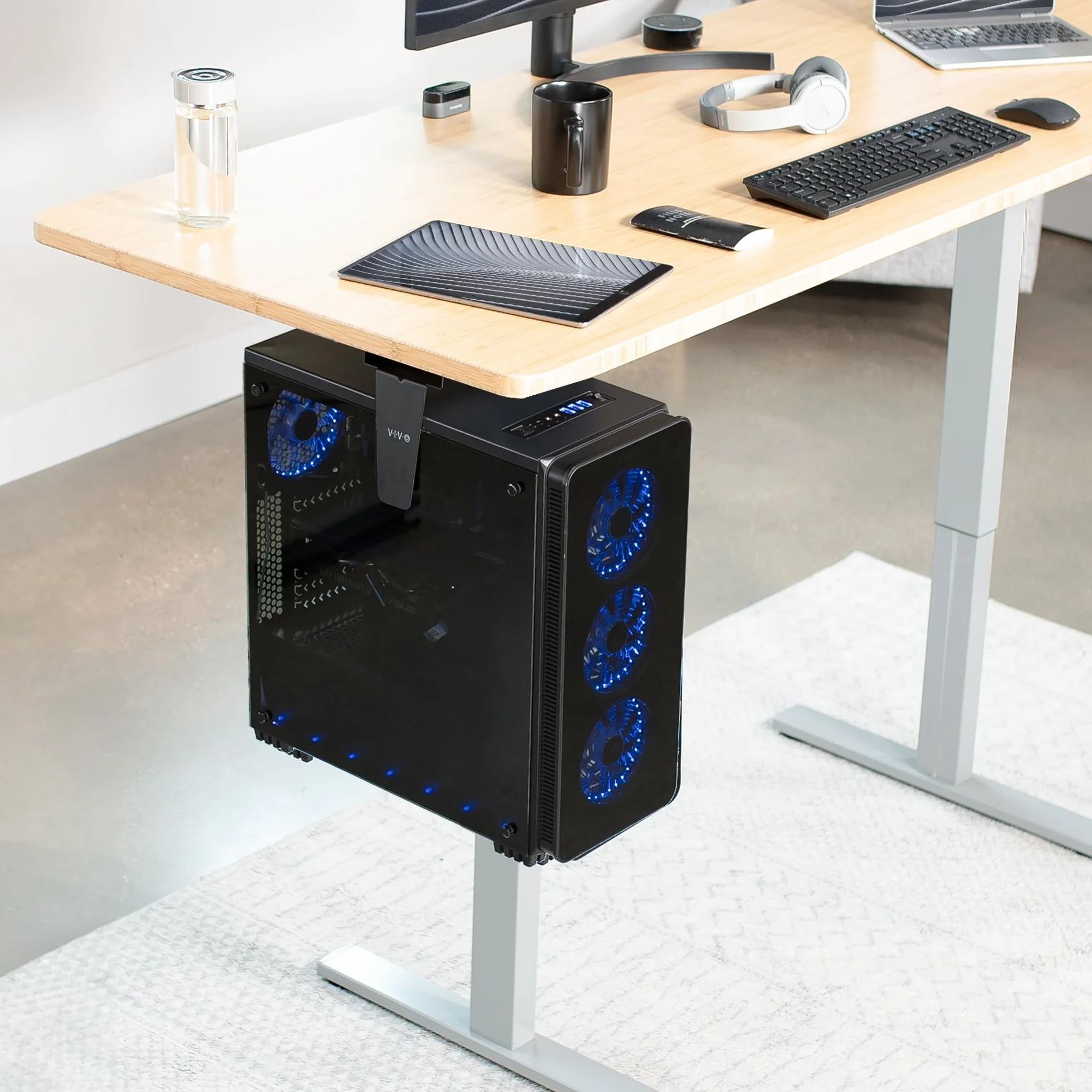 VIVO MOUNT-PC01 Verstellbare PC-Halterung für Schreibtisch und Wand, Computergehäuse-Halterung mit Drehgelenk und sicherer Verriegelung, schwarz, MOUNT-PC01