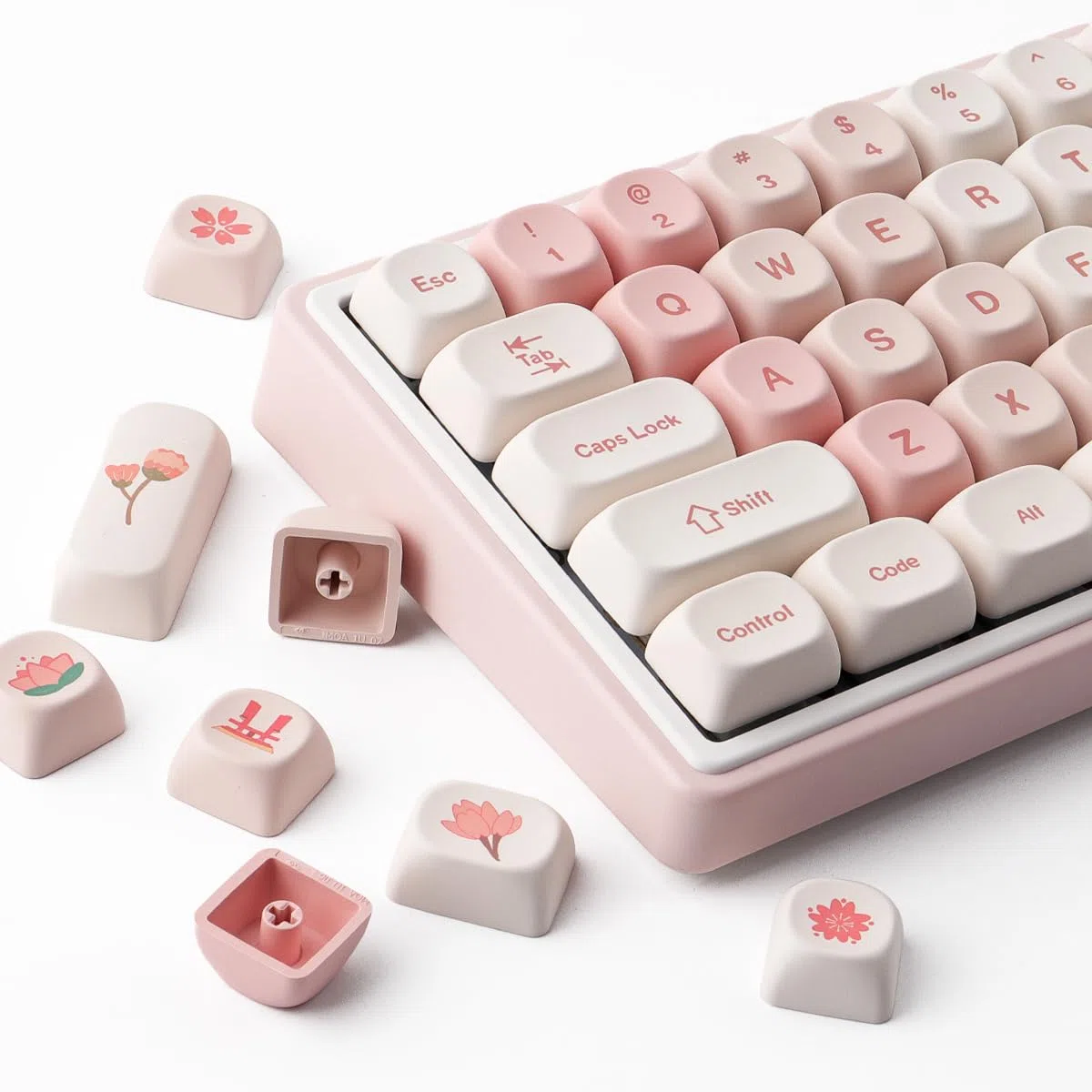 Sunzit PBT Pink Keycaps,143 Tasten Cute MOA Profile Dye Sublimation Custom Keycap Set für Cherry MX Switches ISO/ANSI UK Layout 104/87/74/61 60 Mechanische Gaming Tastatur