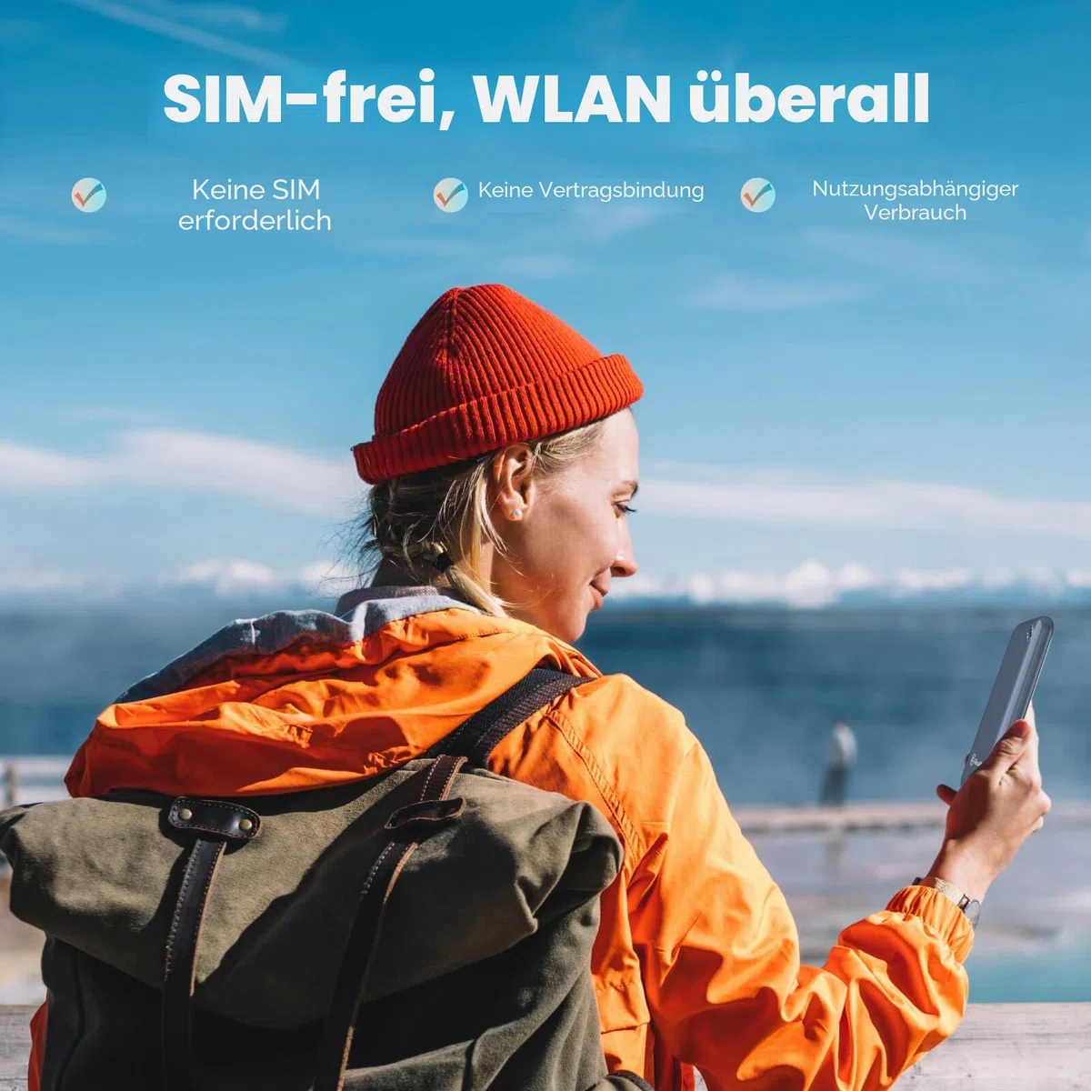 GlocalMe UPP 4G Mobiler WLAN Router, Keine SIM-Karte nötig, Keine Roaminggebühren, MiFi Geräte mit 1GB globalen Daten,Tragbarer WLAN-Router mit nur 113g (Blau)