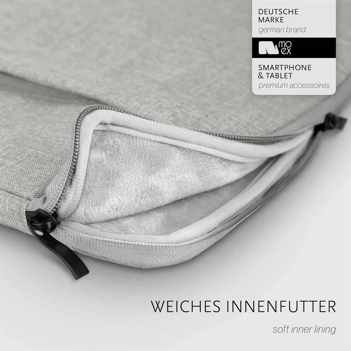 moex Dash Case für MacBook Air M4 (13 Zoll) Tasche mit Reißverschluss und Fach für Zubehör, Sleeve Laptop Hülle weich Gepolstert, Schutzhülle Minimalistisch Laptoptasche, Grau