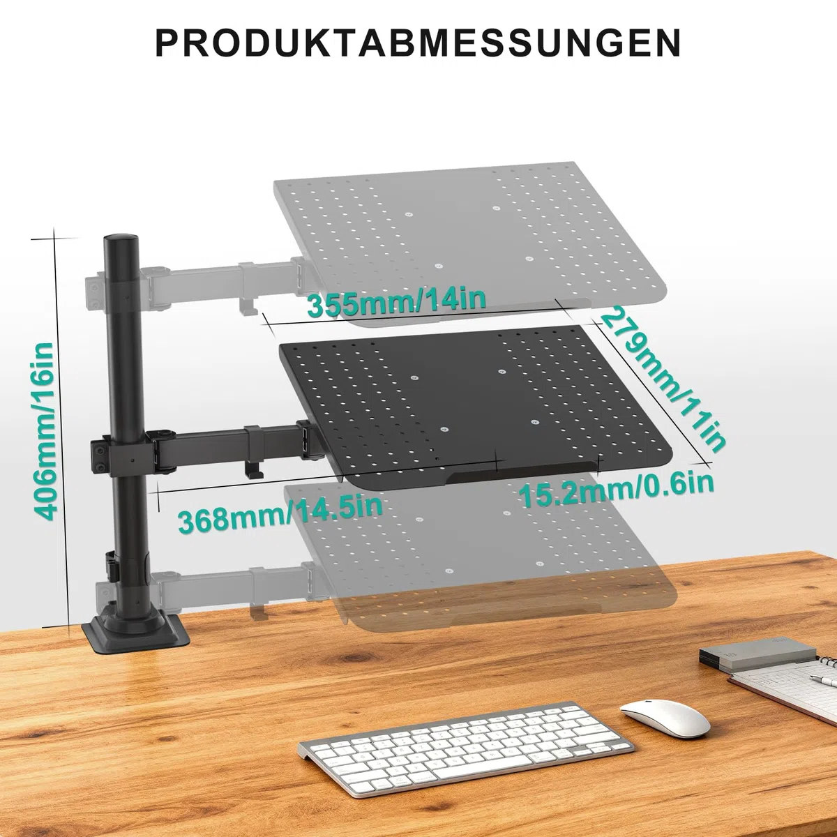 WALI Laptop Halterung für Schreibtisch – Ergonomisch Optimiert, Für 17 Zoll Laptops, Voll Verstellbar mit Belüfteter Kühlplattform, 10 kg Tragkraft (M00LP),Schwarz