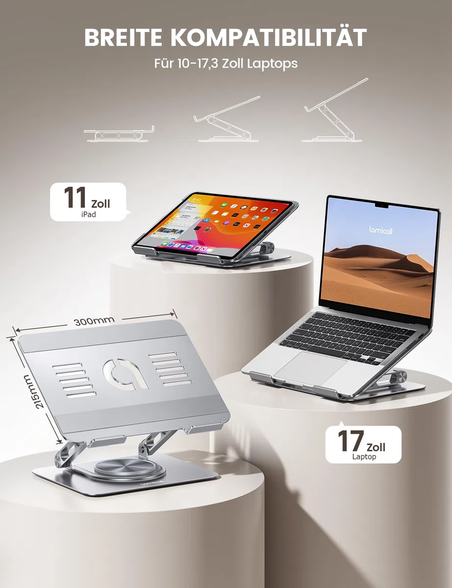 Lamicall Laptop Ständer, Verstellbarer Laptopständer - [360° Drehbar] Faltbarer Alu Notebook Ständer für Schreibtisch, Universale Ergonomische Laptop Stand Halterung für MacBook Pro Air Neo, 10-17,3"