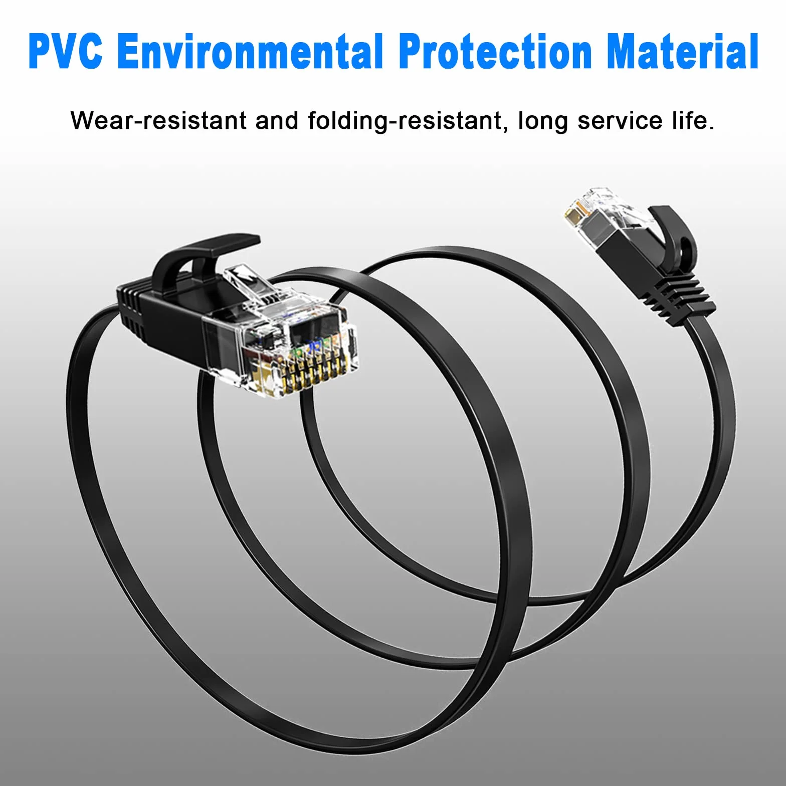 50m LAN Kabel Outdoor Indoor, Cat 6 Netzwerkkabel 50 Meter RJ45 Flach Ethernet Kabel High Speed Wlan Kabel Schwarz Lankabelverlaengerung 50m Internetkabel für Modem Switch