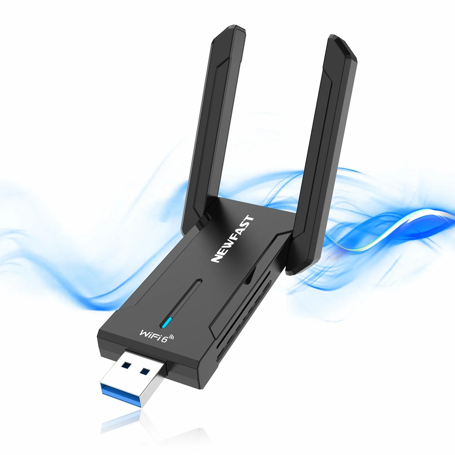 NEWFAST 5400Mbps USB WLAN Stick for PC,Tri-Band (6GHz/5GHz/2.4GHz) WiFi Adapter Mit 2 * 5dBi High Gain Antennens,WiFi 6E Wireless Adapter,USB 3.0,MU-MIMO WPA3 Encryption,Only for Windows 10/11
