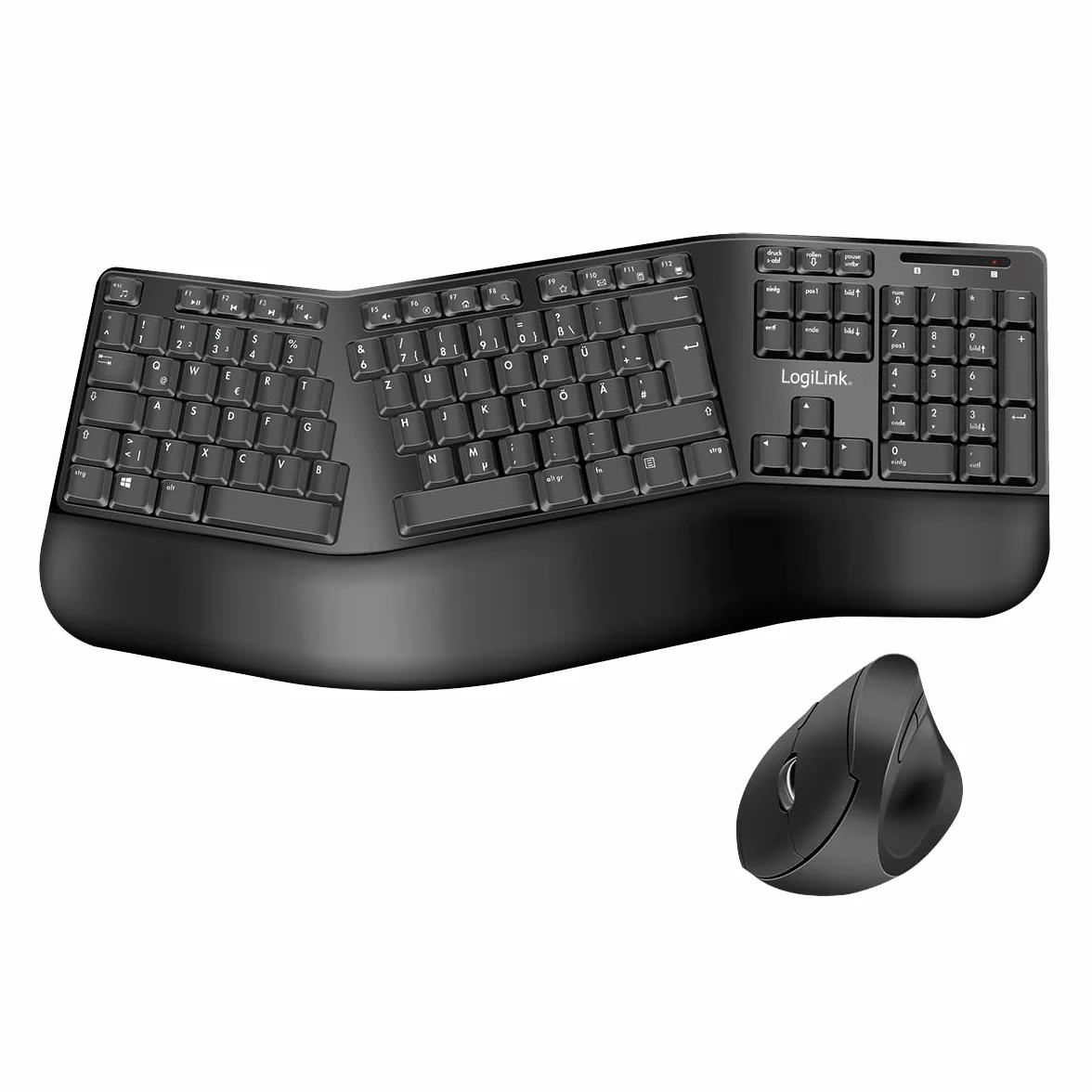 Ergonomisches Funk-Tastatur-Maus-Set mit geteilter Tastatur (mit 13 Multimedia Keys)