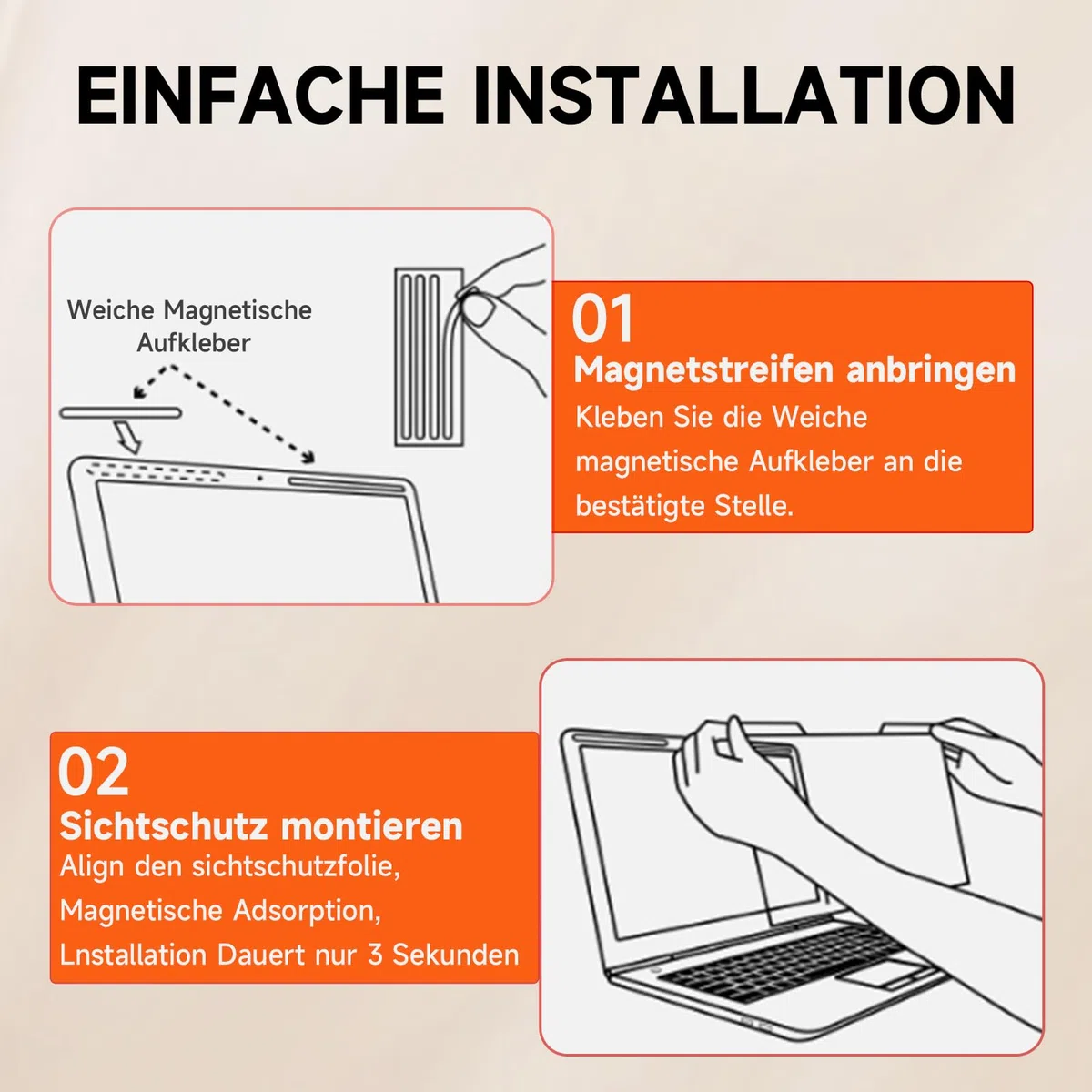 Magnetischer Laptop Blickschutzfolie 14 Zoll Seitenverhältnis 16:10, Anti Spy Blaulicht Blendfrei Sichtschutzfolie für Lenovo HP Dell Acer Asus, Abnehmbarer 14" Displayfilter