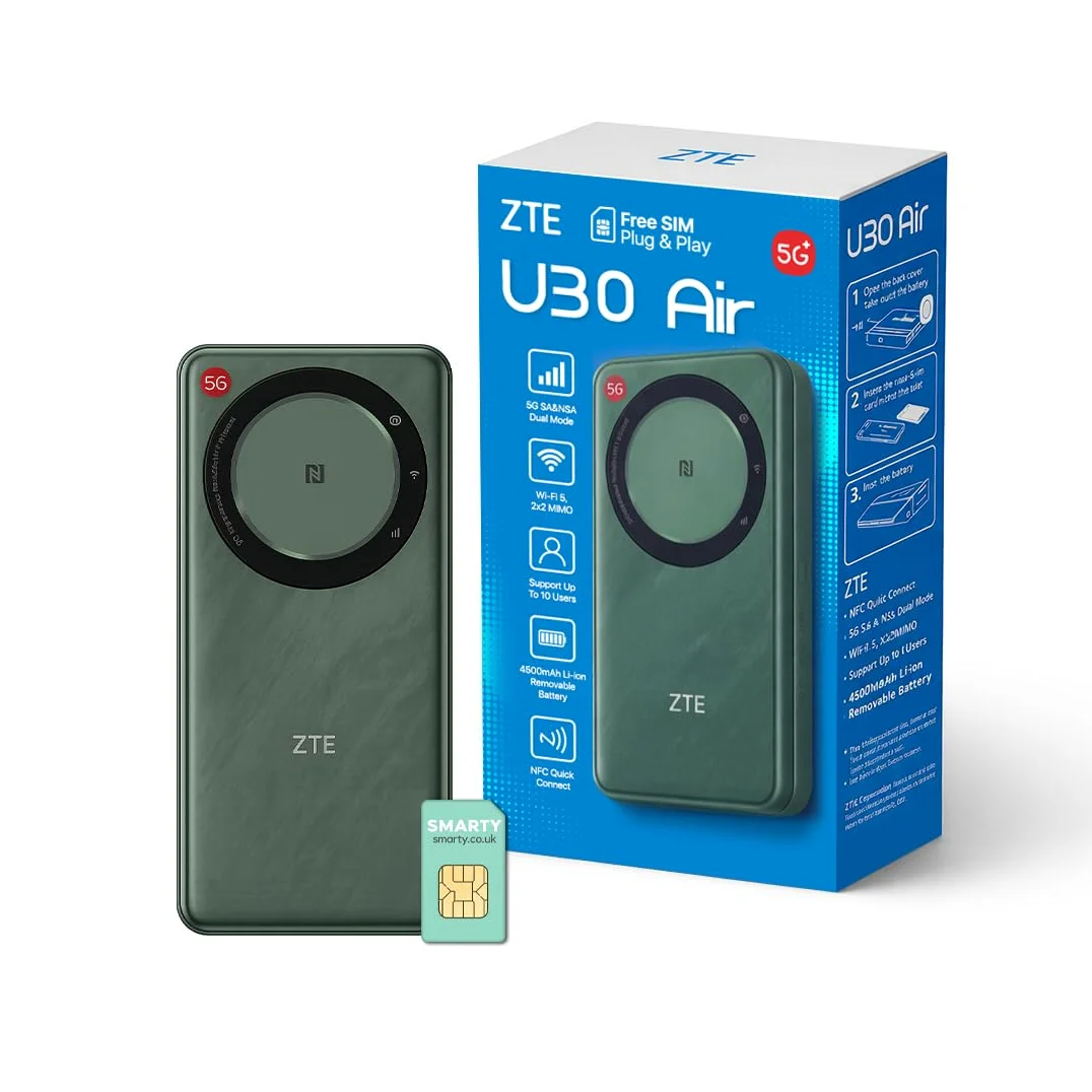 ZTE U30AIR 5G Wi-Fi Pocket Router - High-Speed 5G Konnektivität, Dual-Band Wi-Fi, nahtloses Streaming & Gaming, einfache Einrichtung, tragbar, unterstützt mehrere Geräte
