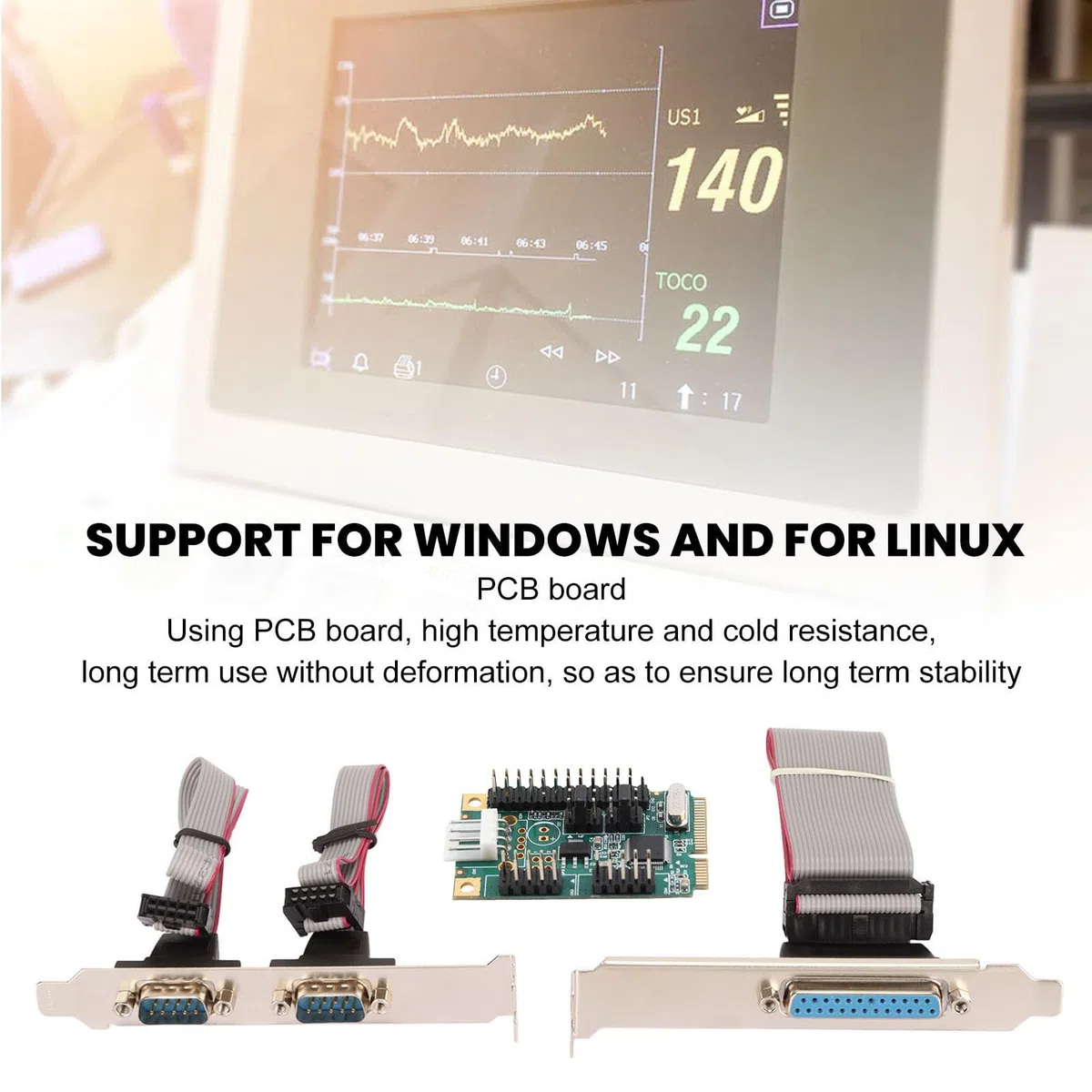 PCIe-Seriell-Parallel-Erweiterungskarte, Parallelport-Combo-Karte PCI-Express-Karte mit 2 Hochgeschwindigkeits-DP9-Pin, RS 232-Seriellports und Einem DP25-Pin-Parallelport, für