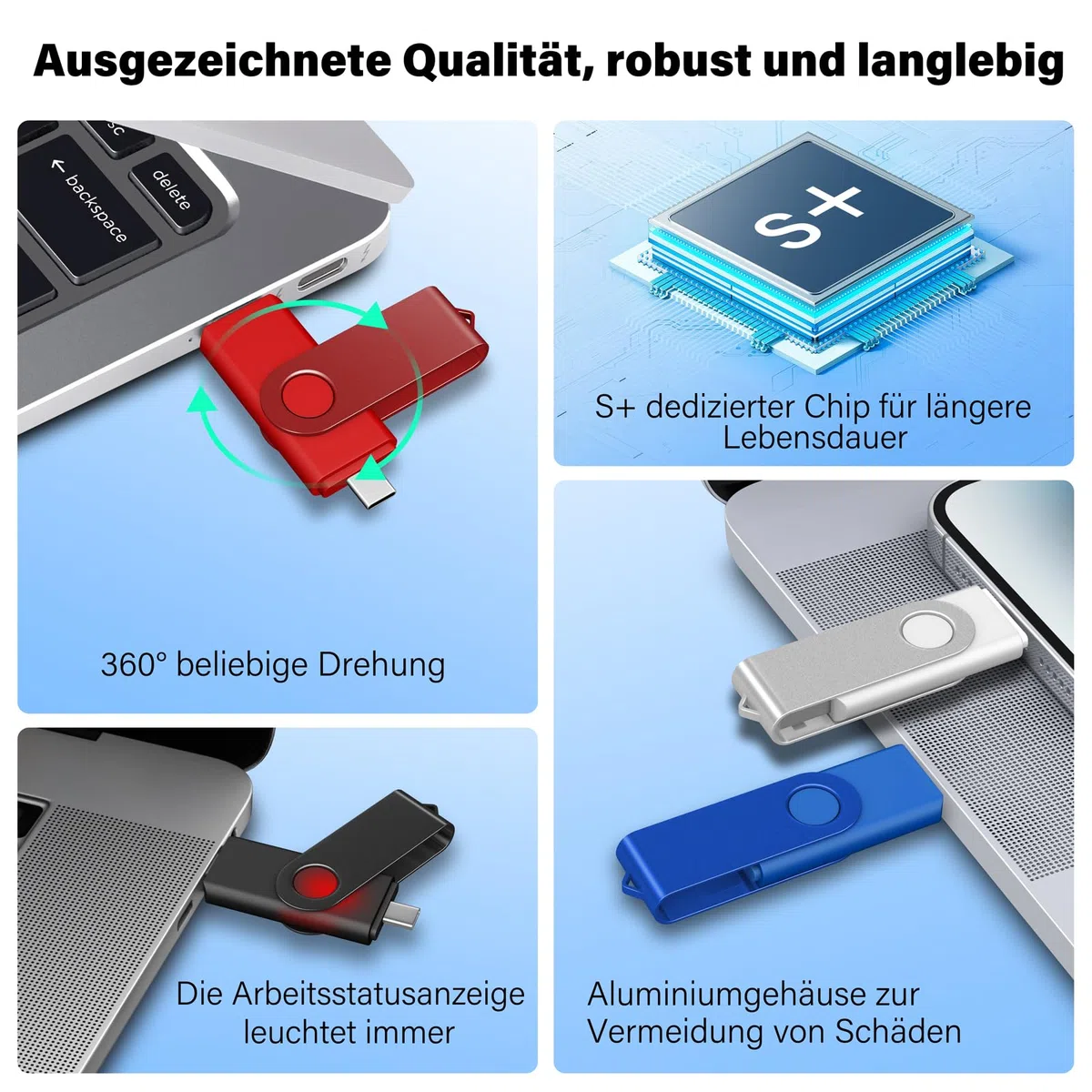 TEWENE USB C Stick 16GB 5er-Pack,USB Stick 2.0 für Phone und pad,Speicherstick für Handy 2 in 1(USB-C und USB-A),für Phone/Tablet/Android-Telefone und Computer.