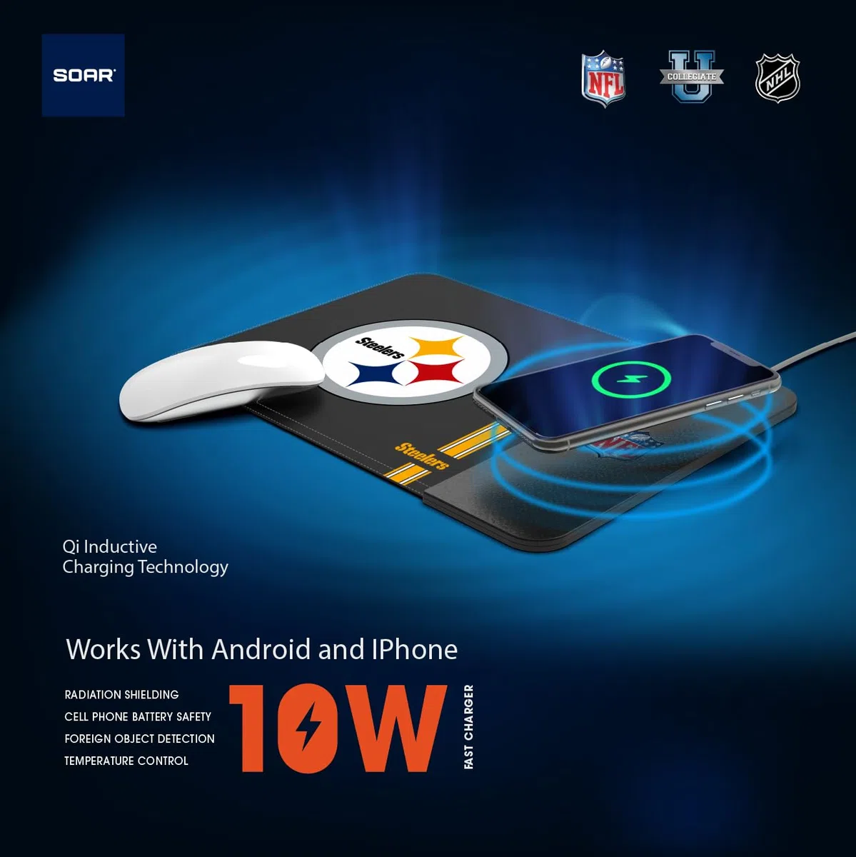 SOAR NFL Wireless Charging Mouse Pad, Baltimore Ravens
