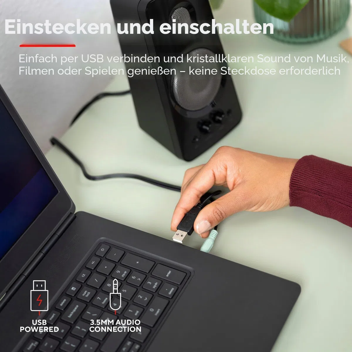 Trust Tytan 2.0 Lautsprecherset, 36 W (18 W RMS), Computer Boxen, Lautstärke- und Bassregler, Kopfhöreranschluss, USB-Betrieb PC Lautsprecher für Laptop, Smartphone, Tablet - Schwarz