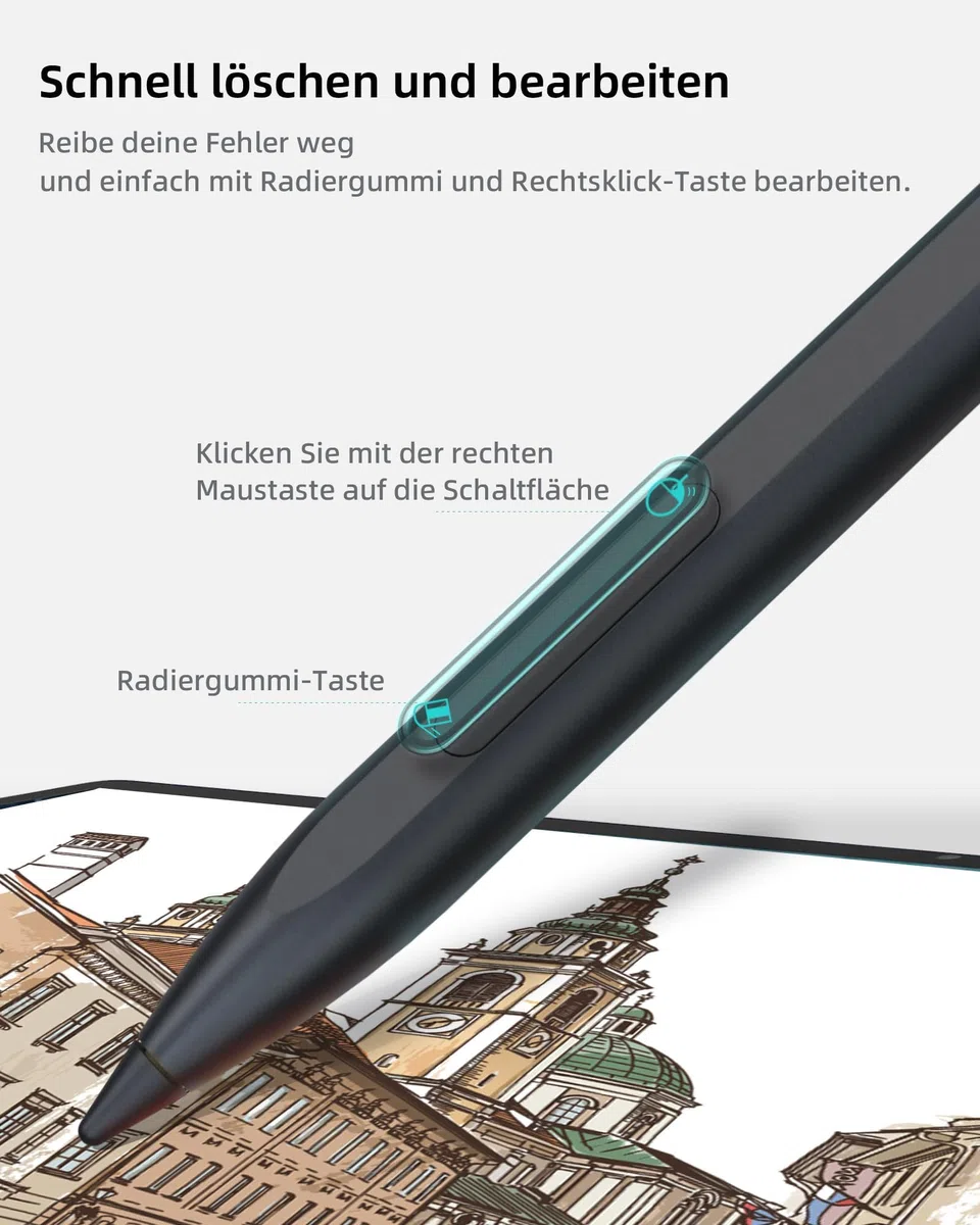 Metapen Stift M1 für Surface, 1024 Druckstufe, USB-C-Aufladung (300 Stunden Akkulaufzeit), Eingebaute Doppelmagnete, Tablet Pen mit Surface Pro X/8/7/6/5/4/3, Surface 3