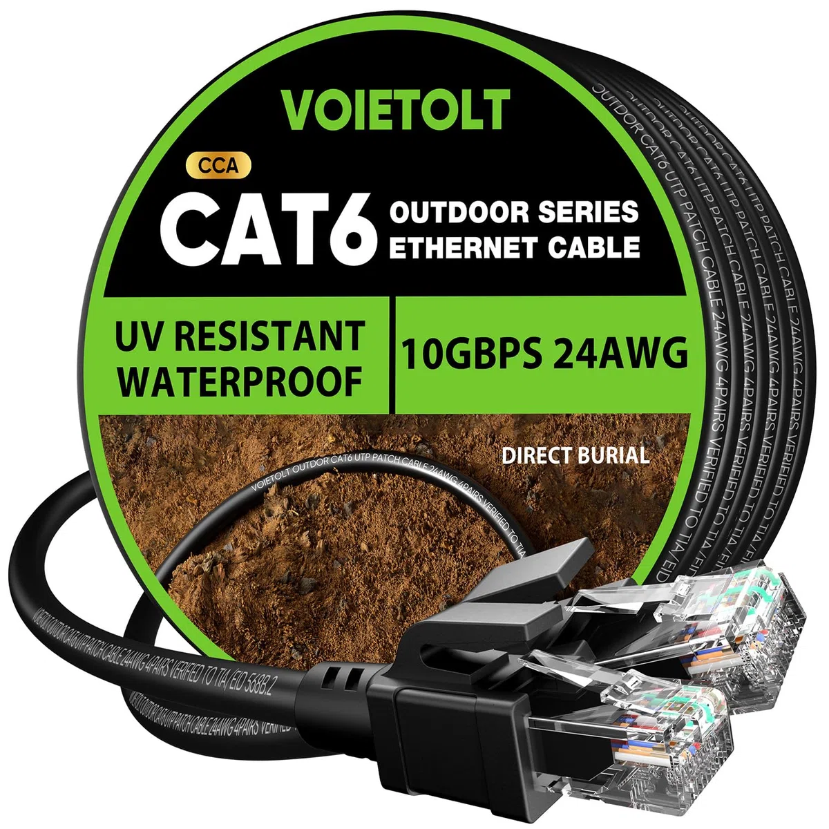 Outdoor Cat 6 LAN Kabel 50meter, Außen Wasserdicht Direct Burial LLDPE UV Mantel - 24AWG 10Gbps Hochgeschwindigkeits Gigabit Ethernet Netzwerkkabel - CCA, UTP mit 40 Kabelbindern