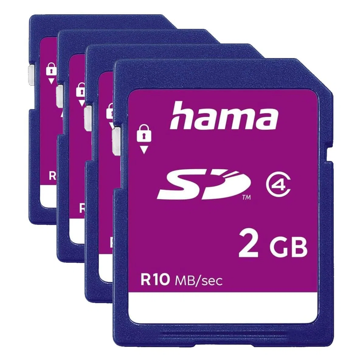 Hama Speicherkarte SD 2GB (SD-2.0 Standard, Class 4, Datensicherheit Dank mechanischem Schreibschutz, Beschriftungsfeld), 4er Pack