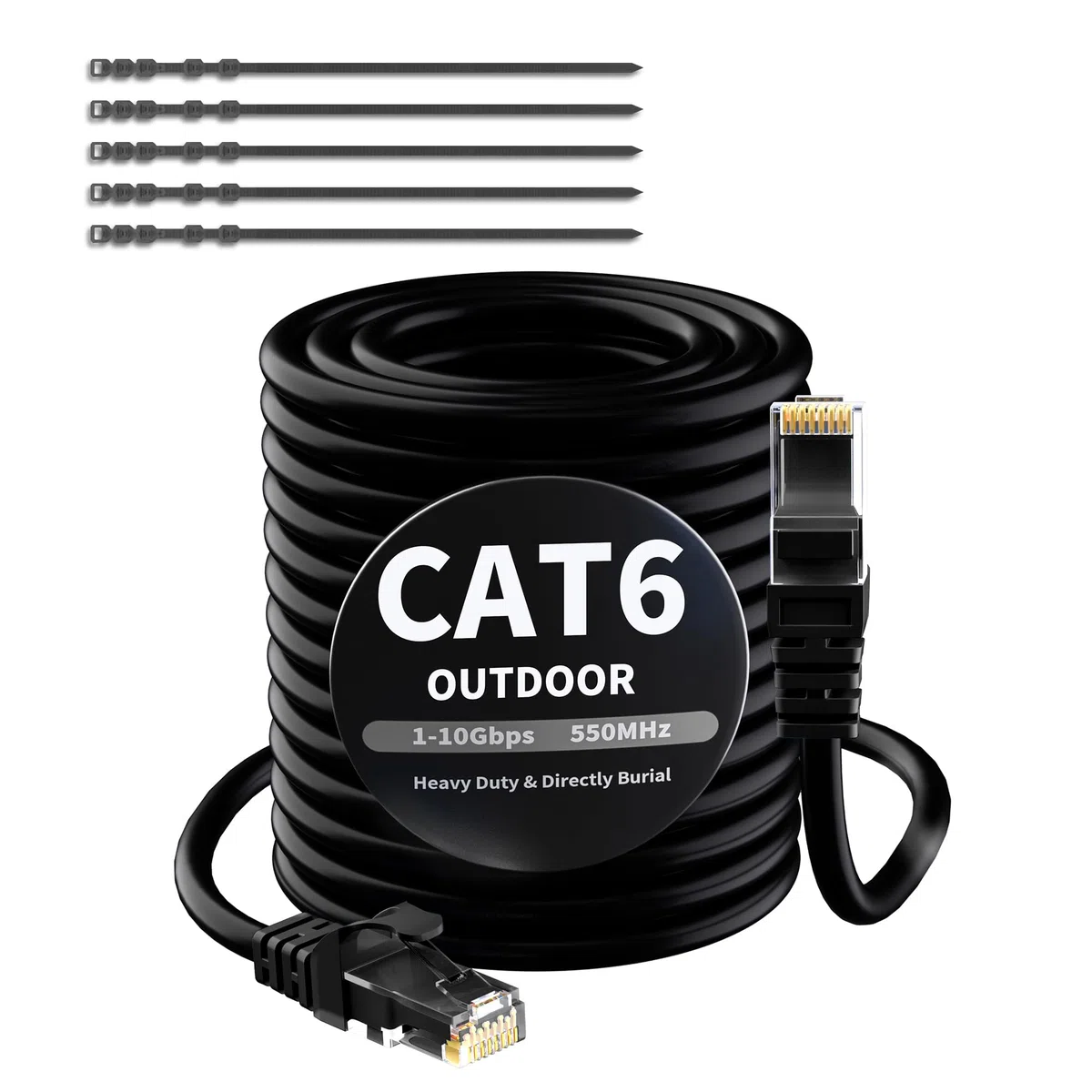 CAT 6 Ethernet Kabel 100 Meter-Schwarz für Außen&Innenbereich,wasserdicht,direkte Verlegung,Gigabit Netzwerkkabel,UTP,CCA,RJ45-LAN-Patchkabel für POE-Kamera,Router,Modem,Switch+25 Kabelbindern