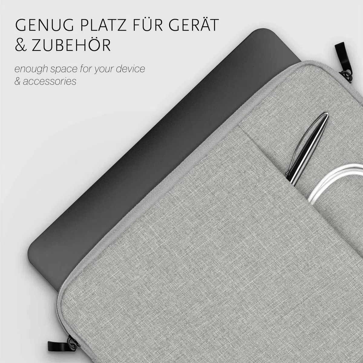moex Dash Case für MacBook Air M4 (13 Zoll) Tasche mit Reißverschluss und Fach für Zubehör, Sleeve Laptop Hülle weich Gepolstert, Schutzhülle Minimalistisch Laptoptasche, Grau